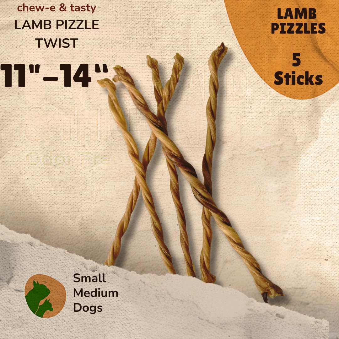 chew-e&tasty Lamb Bully Sticks Twists for Dogs (5 Sticks) | Natural Healthy Chew for Medium and Small Dogs Protein Treats/Dental Health