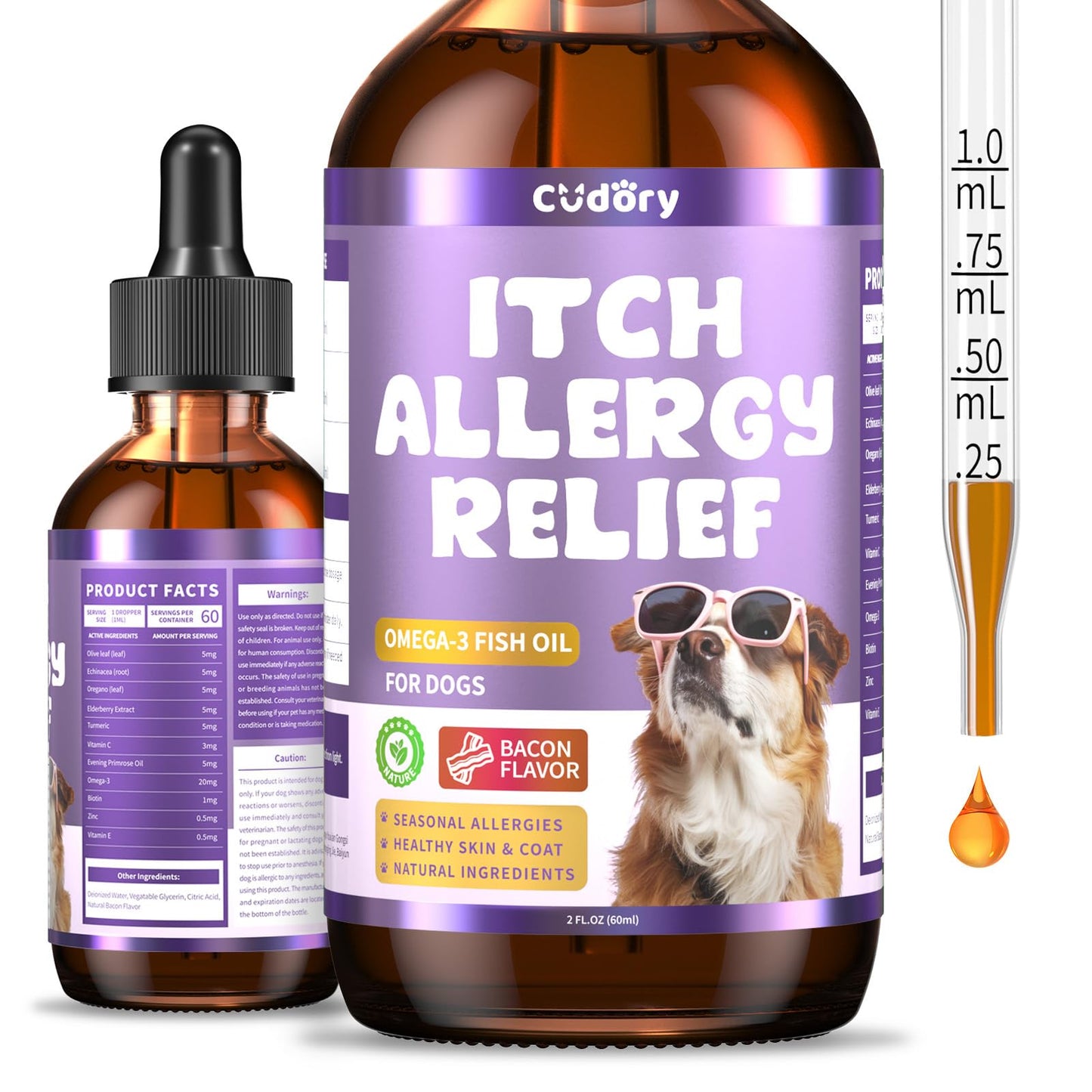 Dog Allergy Relief Drops, Skin & Coat Support with Fish Oil and Omega-3, Natural Immune Supplement for Dogs – Seasonal Allergy & Itchy Skin Care – Soothes Sensitive Skin, Itch Relief for Dog, 2 Fl oz