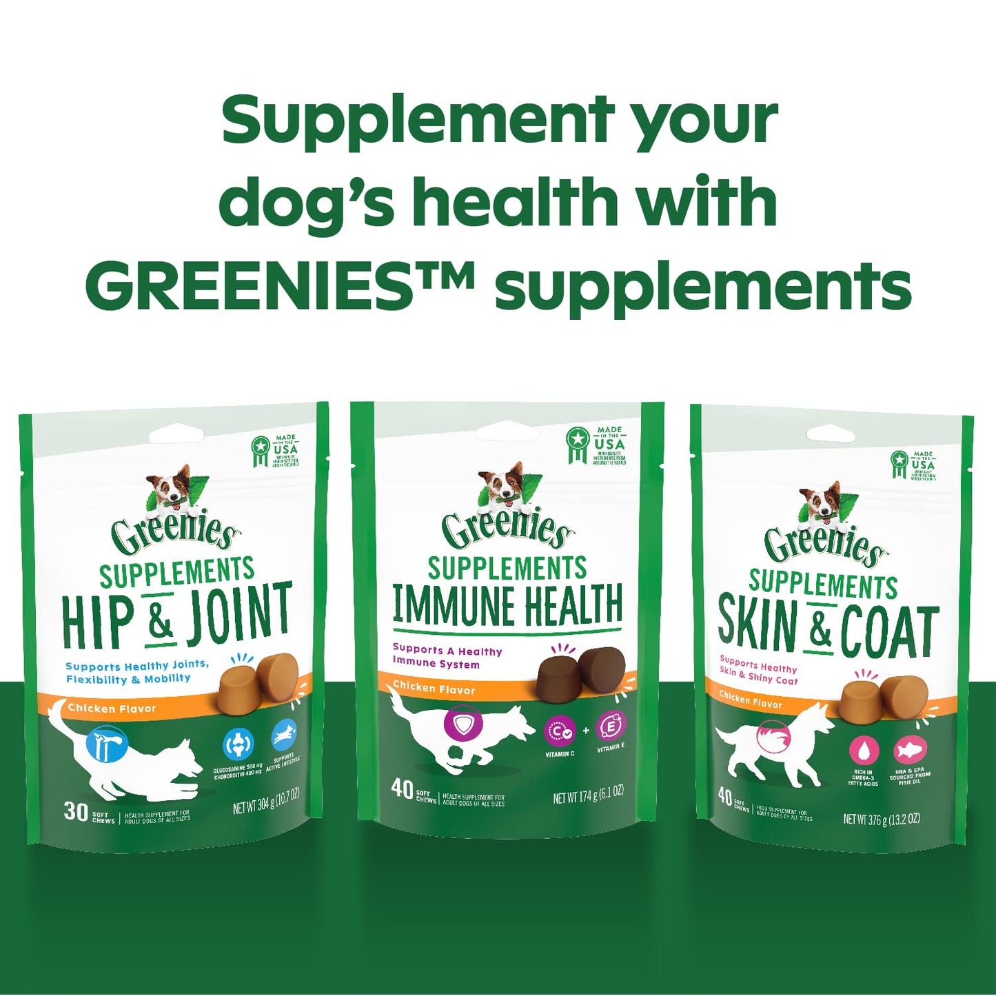 Greenies Immune Health Dog Supplements with an Antioxidant Blend of Vitamin C and E, Chicken-Flavor Soft Chews for Adult Dogs, 40-Count