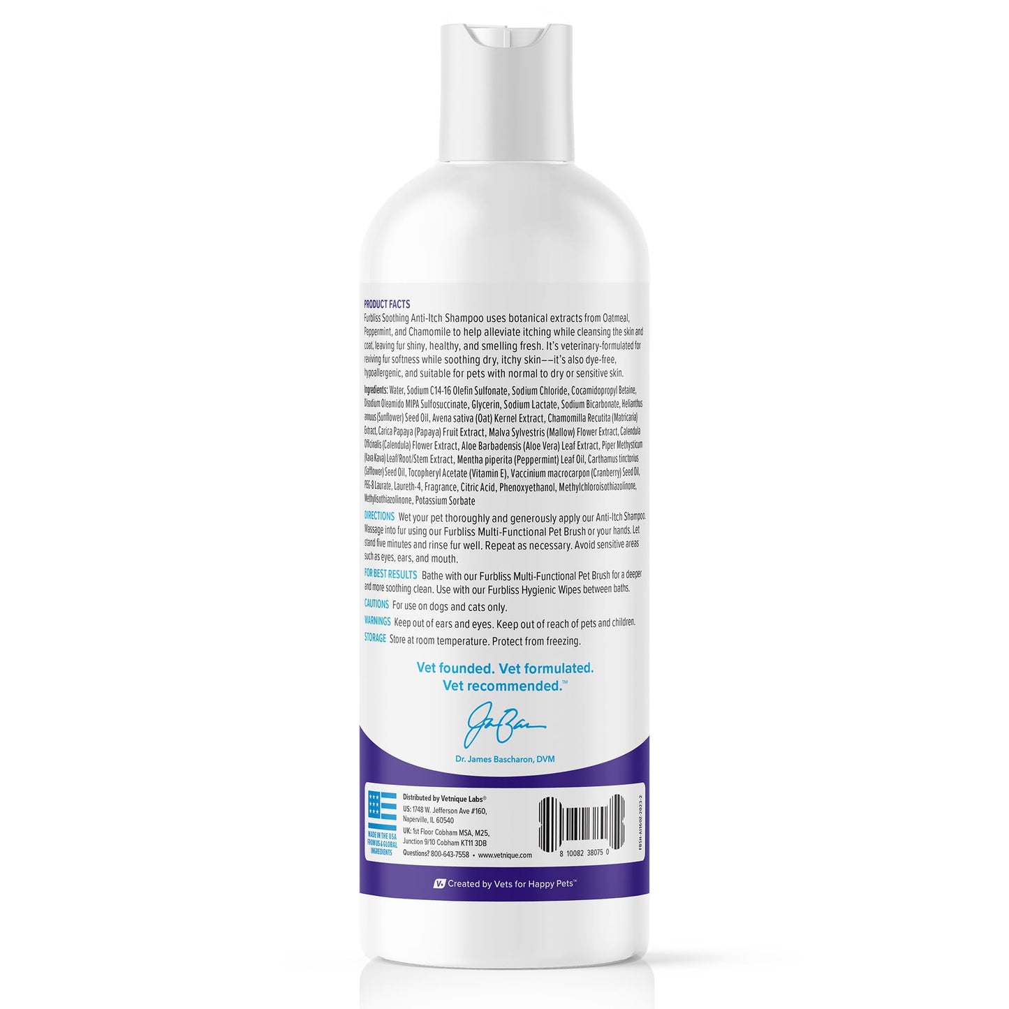 Vetnique Furbliss Shampoo for Dogs with Itchy Skin, Hypoallergenic, Calming for Sensitive Skin Grooming Care Puppy Shampoo (Anti-Itch)
