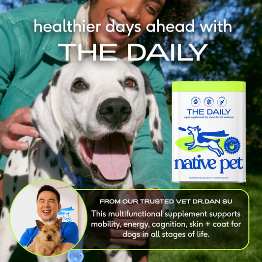 Native Pet Dog Vitamins & Supplements - 11-in-1 Multivitamin Powder for Dogs Food Topper - Collagen, Glucosamine, Probiotics, Omega & More- Supports Healthy Gut, Mobility & Overall Health -90 Scoops