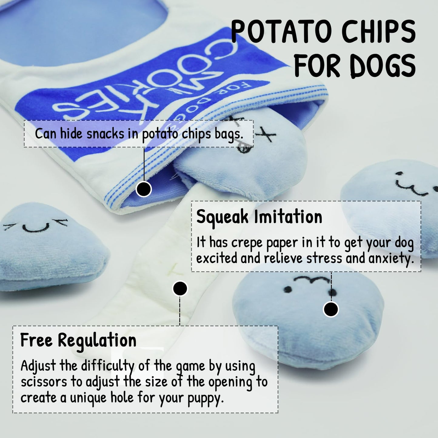 WELOMELO Interactive Treat Puzzle Dog Toy for Boredom and Stimulating, Crinkly Squeaky for Small, Medium and Large Dogs, Snuffle Potato Chips and Cookies (Blue)