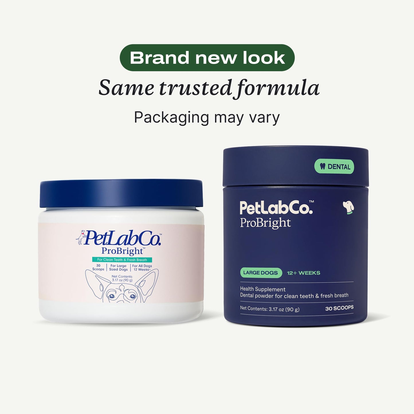PetLab Co. ProBright Dental Powder - Dog Breath Freshener - Teeth Cleaning Made Easy – Targets Tartar & Bad Breath - Formulated for Large Dogs - Packaging May Vary