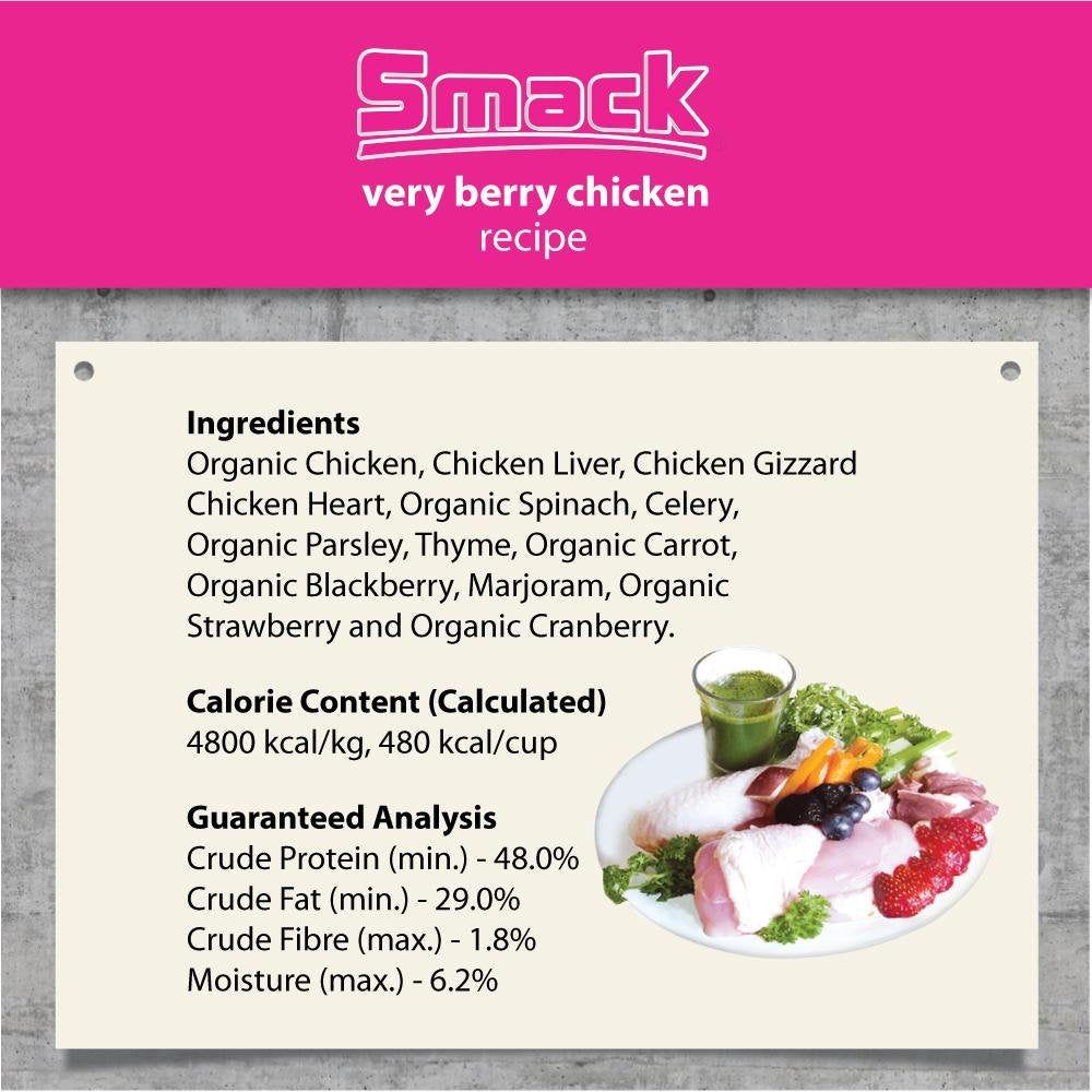 Smack Pet Food Organic Raw Dehydrated Dog Food Grain-Free, Gluten-Free, Raw Food for Dogs (Very Berry Chicken, 8.8 Ounce