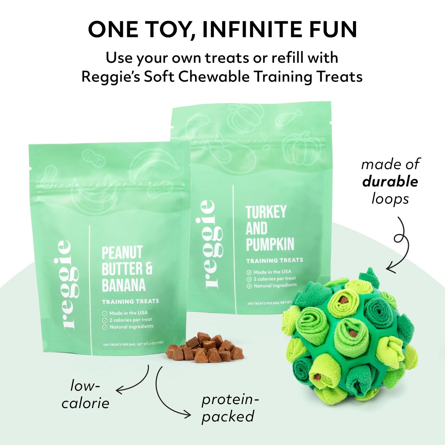 Reggie Forager Ball for Dogs | Mealtime Enrichment Toy | Reduces Boredom, Hyperactivity, Stress | Vet-Approved & Ideal for All Ages, Breeds, and Sizes