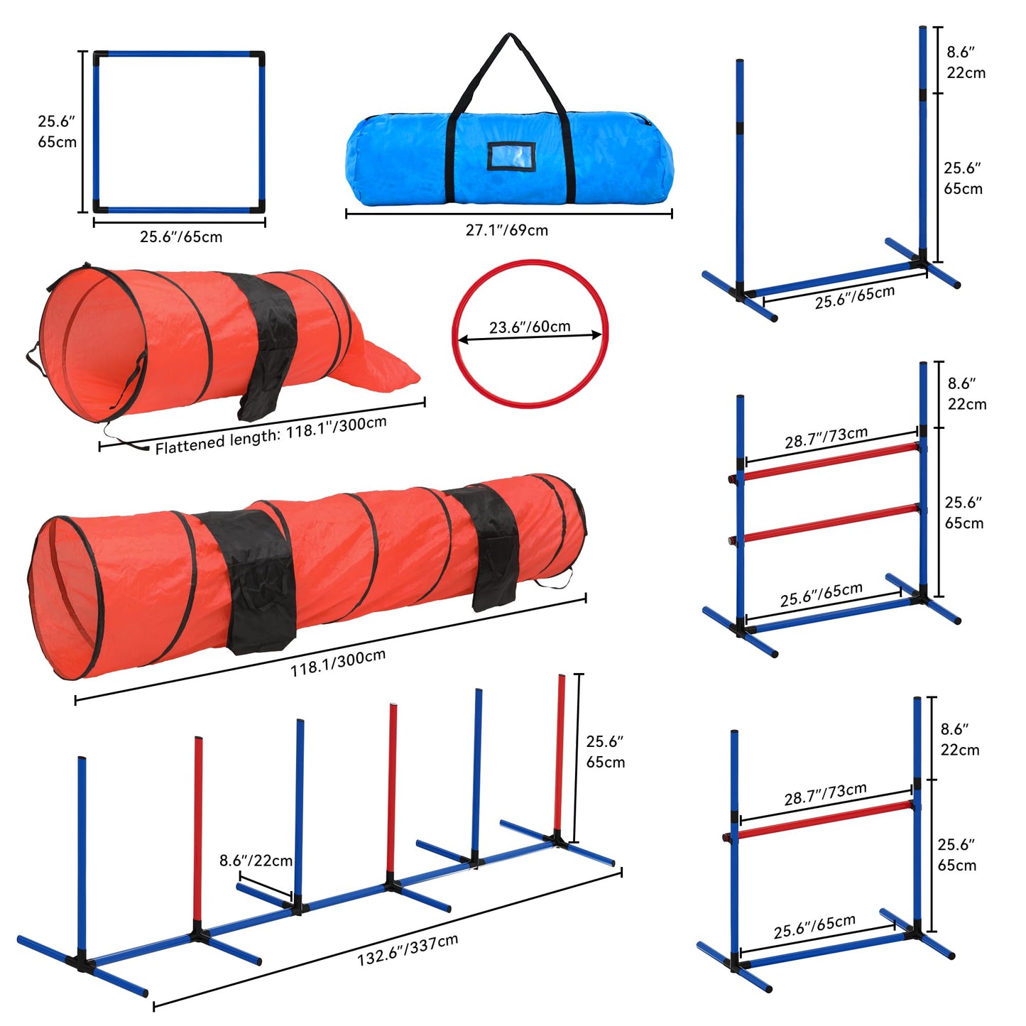 DWVO Dog Agility Accessories Kit: Comprises of a Teaser Pole, 3 Hurdles, 3 Flying Discs, 6 Weaving Poles, 2 Agility Tunnels, Pause Box, Full Set of Agility Equipment for Backyard Indoors Outdoors