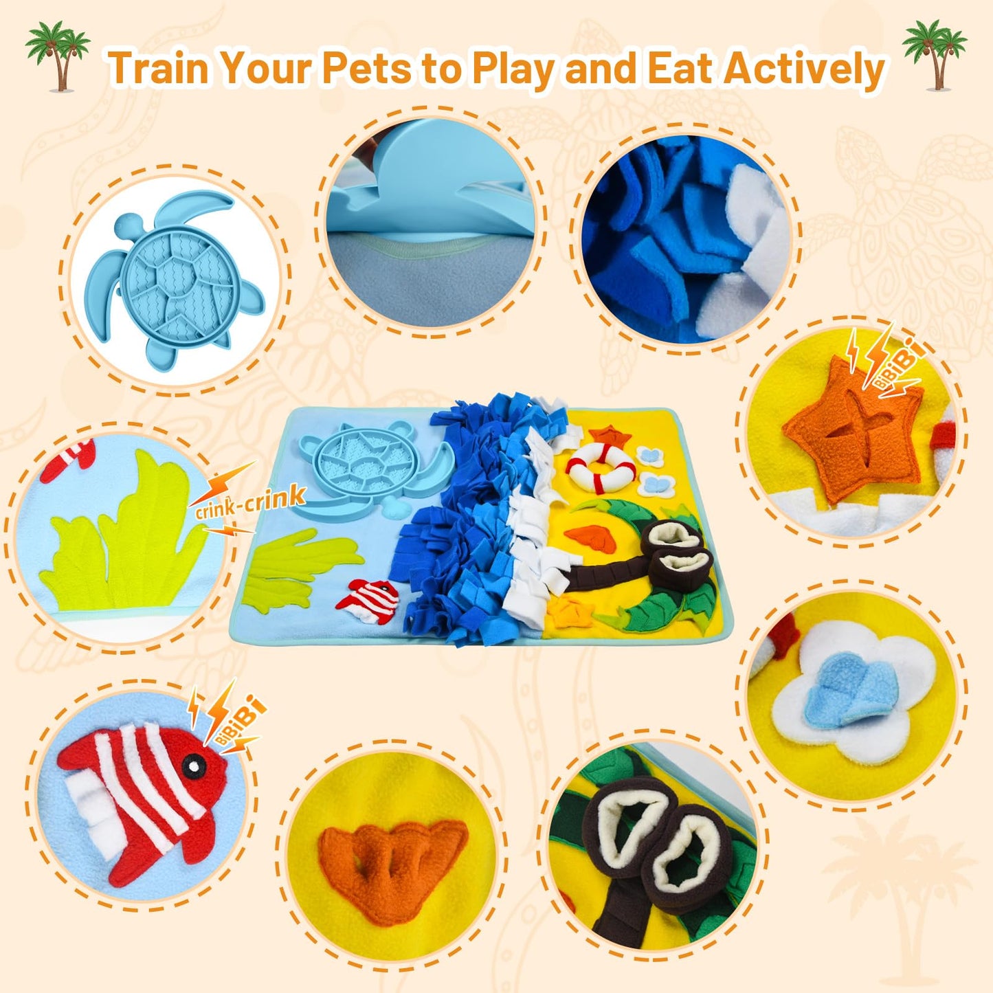 Dog Snuffle Mat for Dogs Large Breed with Turtle Lick Mat, Interactive Dog Toys Puzzle Enrichment Food Toys, Dogs Feeding Sniffing Mat, Ideal for Pets to Reduce Boredom Slow Eating (2-in-1)