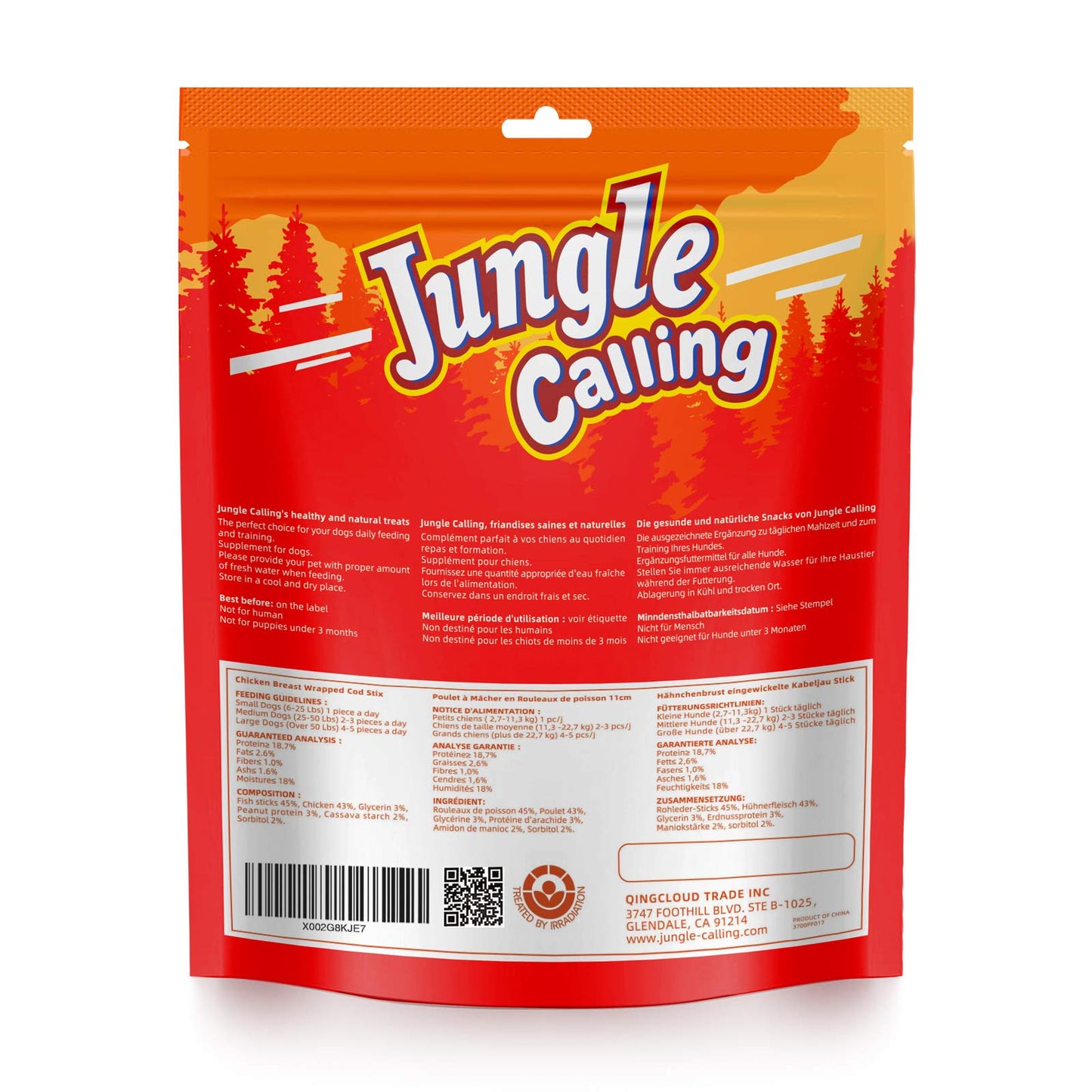 Jungle Calling Rawhide Free Treats for Dogs, Chicken Wrapped Cod Sticks Dog Treats, Soft Chewy Snacks for Training Rewards, 10.6 oz (Chicken)