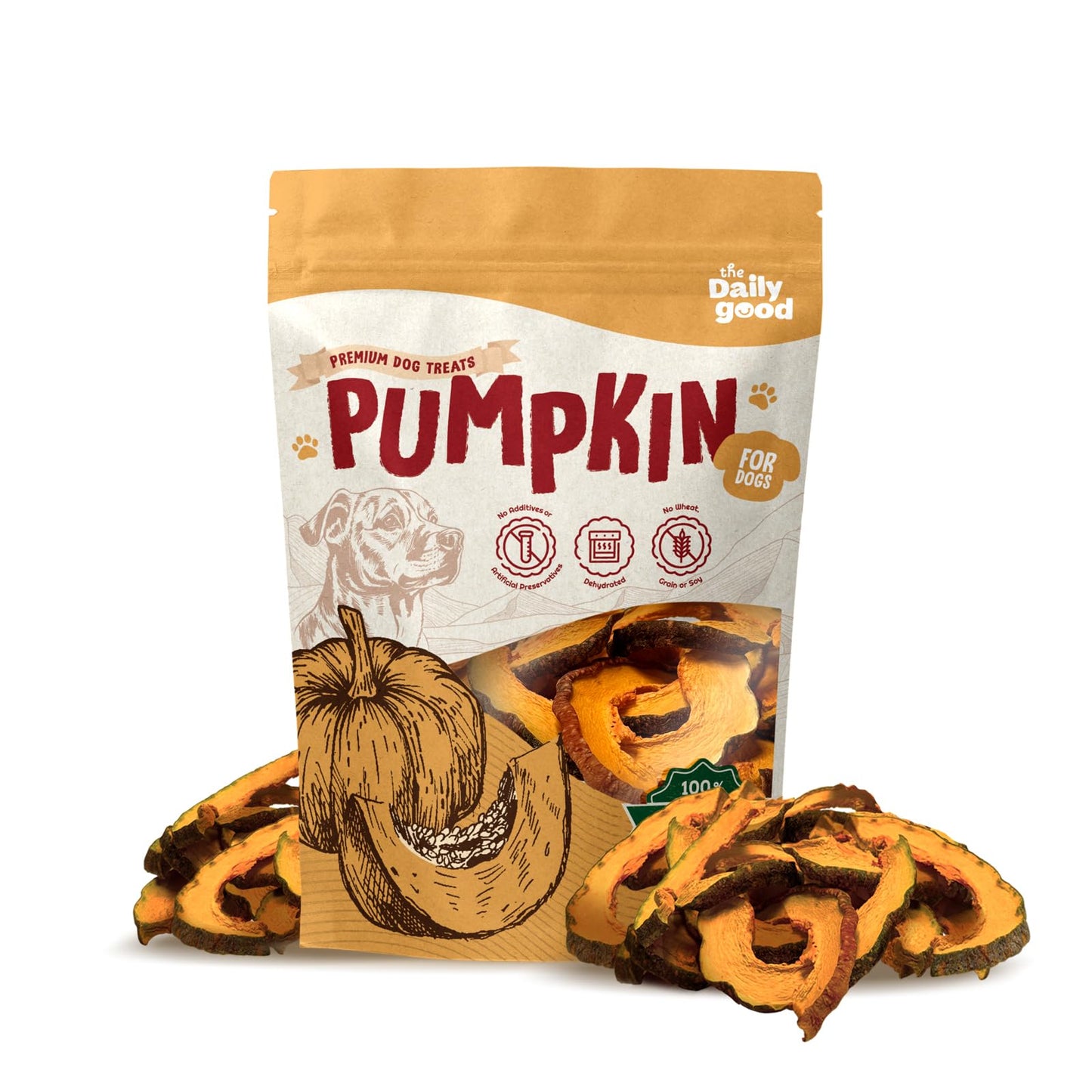 THE DAILY GOOD Pumpkin Chips for Dogs – 100% Natural Single Ingredient Dog Treats – Crunchy & Crispy – Easy to Digest, Hypoallergenic, Grain-Free – Healthy Snack for All Breeds – 6 oz