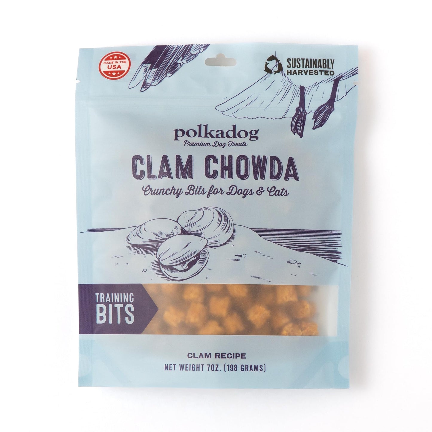 Polkadog Clam Chowda Crunchy Training Bits – All Natural, Limited Ingredient Healthy Training Treats for Dogs. Handcrafted & Made in USA. Made with Atlantic Quahogs, High in Omega-3 – 7oz