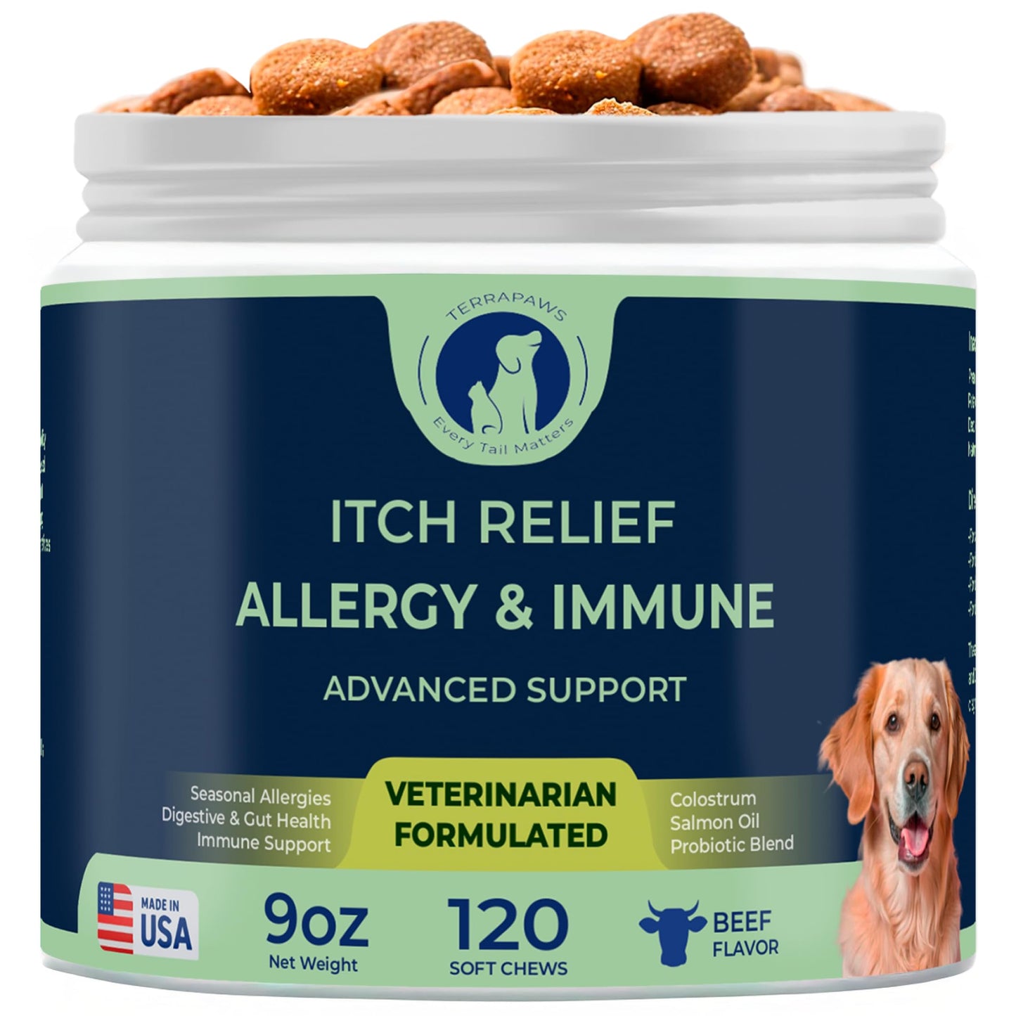 Allergy & Immune Support for Dogs – Soft Chews with Colostrum, Quercetin, Salmon Oil, Hemp Seed Oil, Vitamin C, Turmeric, Bromelain, Probiotics – Itchy Skin Relief, Seasonal Allergy Chews