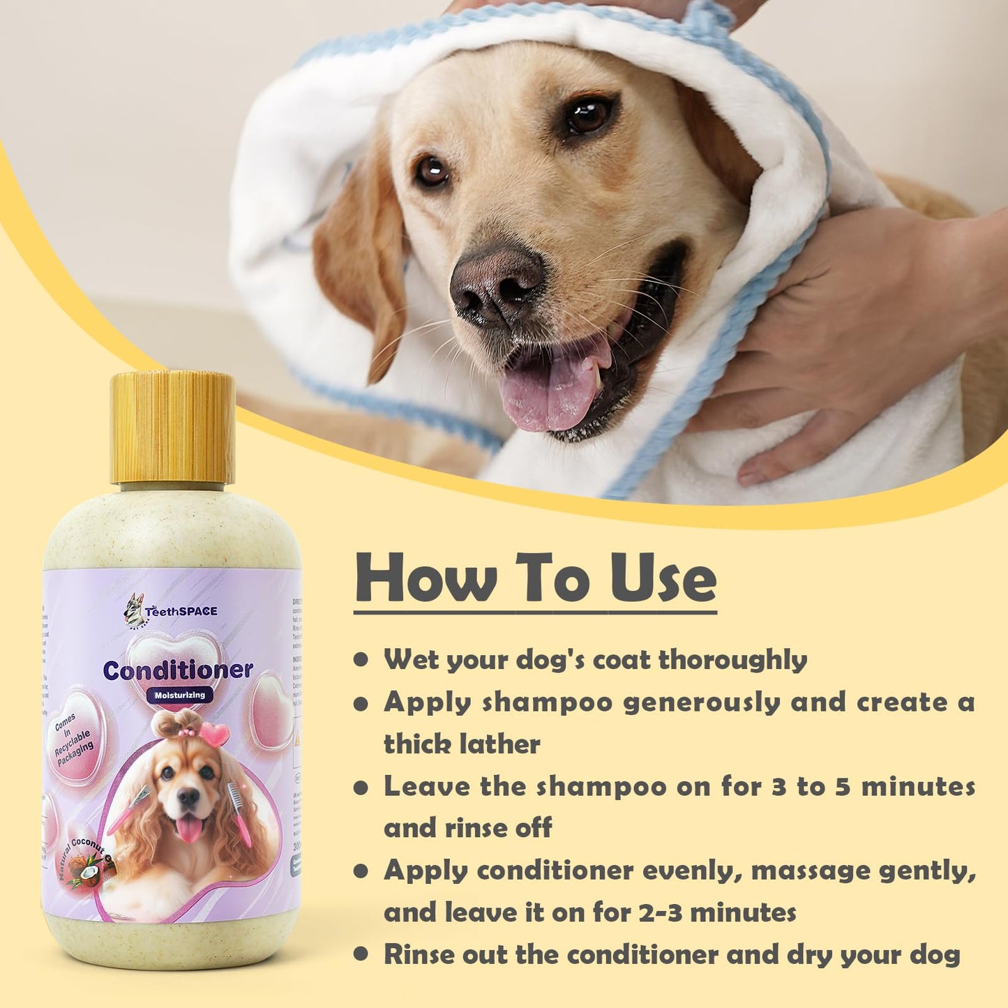 TeethSPACE Dog Conditioner Spray, Dry Skin Relief for Dog and Puppy, Dog Conditioner for Allergies and Itching, Deodorizing and Moisturizing Conditioner