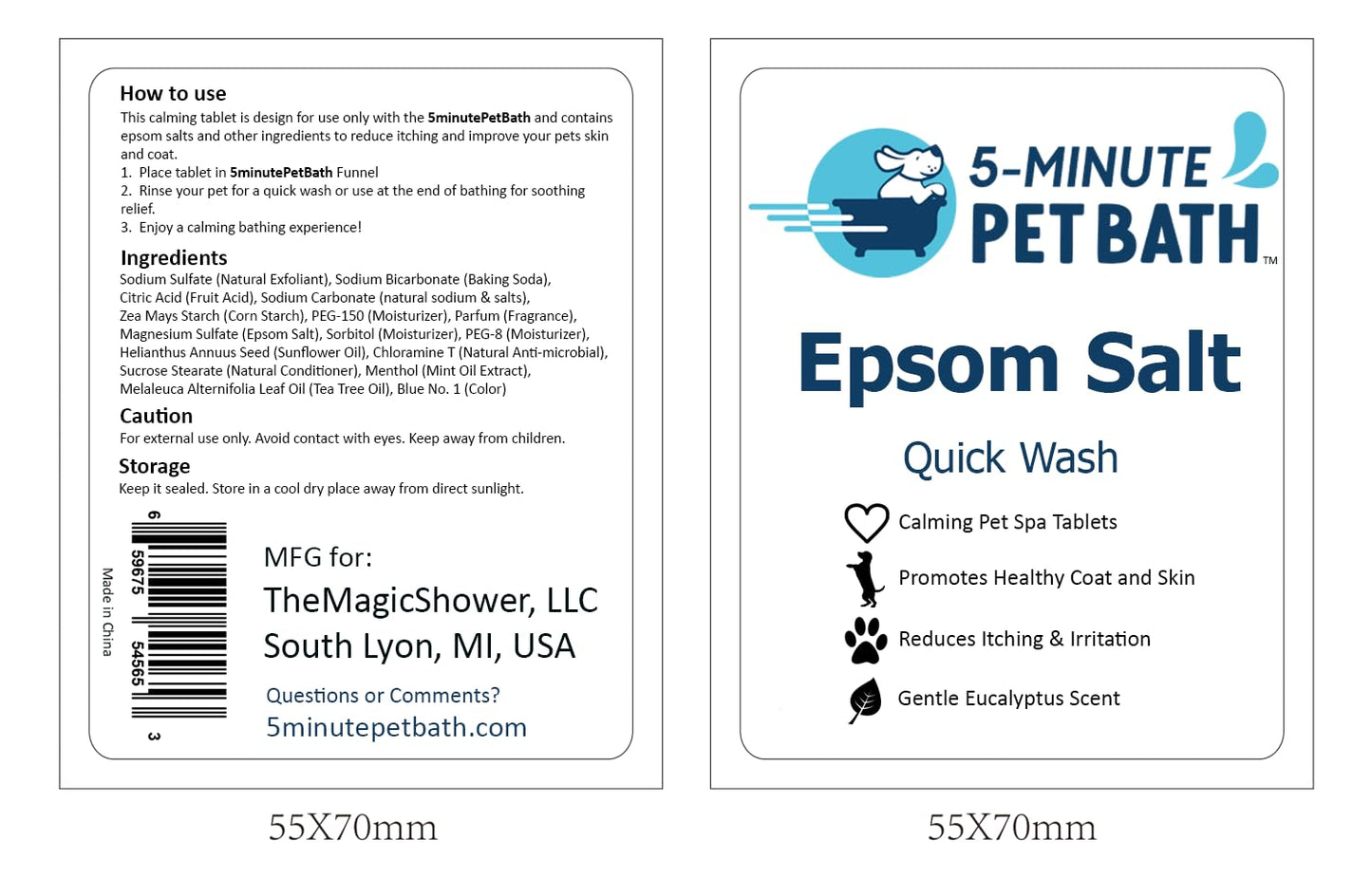 5-MinutePetBath Soothing Epsom Salt Pet Wash for Dogs Paws - Calming Bath Soak Recovery Formula - Pain & Itch Relief for Dogs - Quick Dissolving Soak Wash Tablets - Gentle Eucalyptus Formula