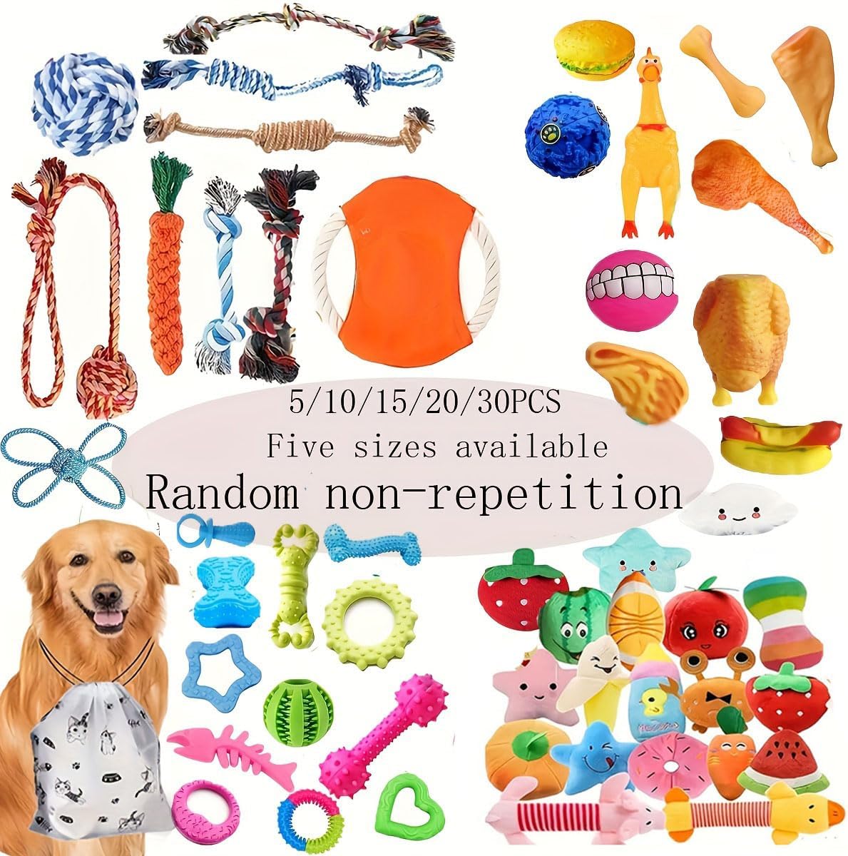 FetehYuin 5/10/15/20/30pcs Interactive Cotton Puppy Toy Bundle - Tough, Durable Playtime Chews for Small to Medium Dogs - Assorted Audible Squeak Toys for Everyday Fun (25pcs（Random delivery）)