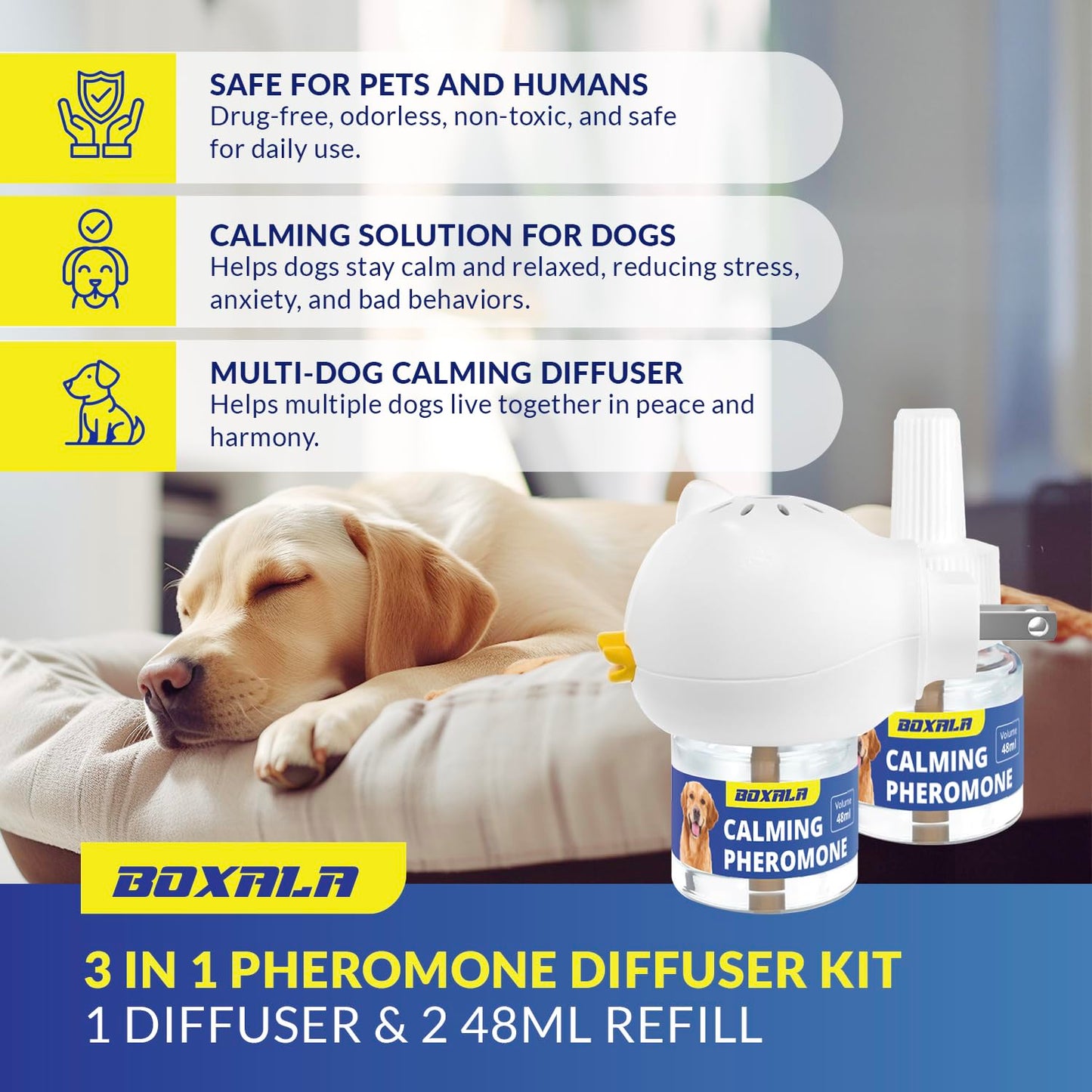 boxala Pheromone Diffuser for Dogs: Calming Pheromone Diffuser Kit - Dog Calming Diffuser - Calming Pheromones - Dog Anxiety Relief (X Large)