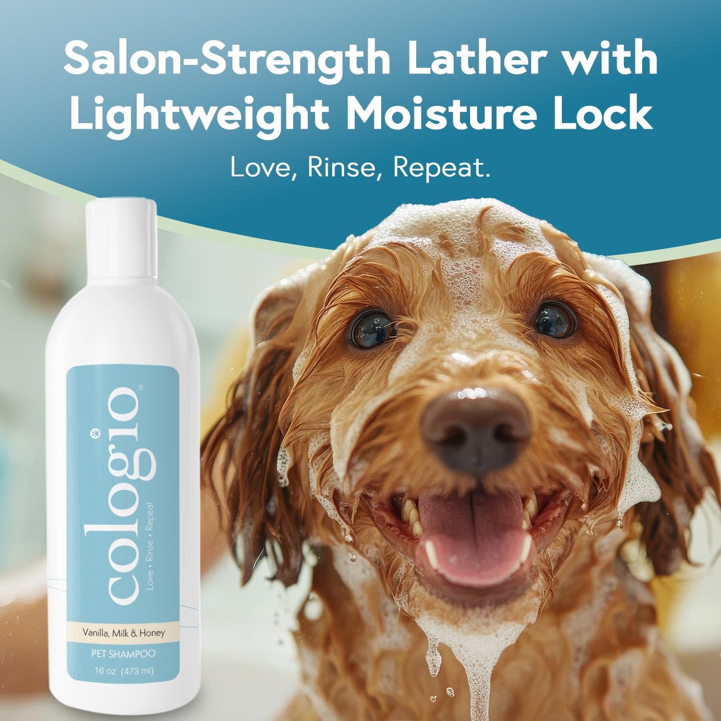 Cologio Moisturizing Dog Shampoo, Deodorizing Manuka Honey Vanilla Scented Pet Shampoo for Dogs, Made in USA Itchy Dry Skin Itch Relief Puppy Bath Soap for Sensitive Skin – Gentle, Cruelty-Free 16oz
