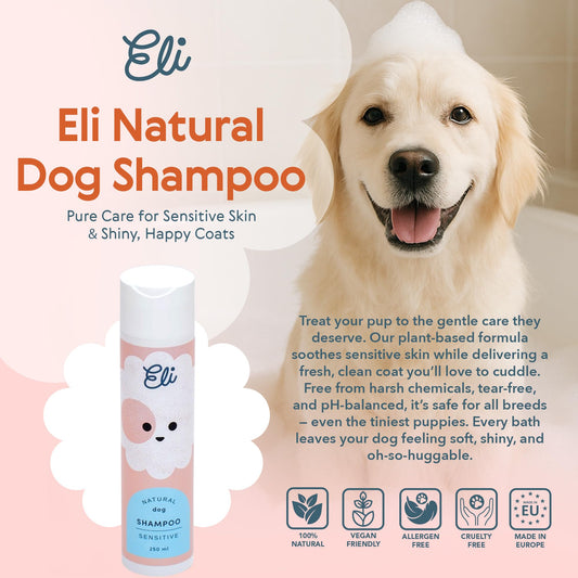 Eli Natural Dog Shampoo – A Plant-Based, Tear-Free, pH-Balanced Formula for Sensitive Skin, Free from sulfates, parabens, and allergens, Safe for Puppies and Adults, Vegan-Friendly Care – 8.45 oz