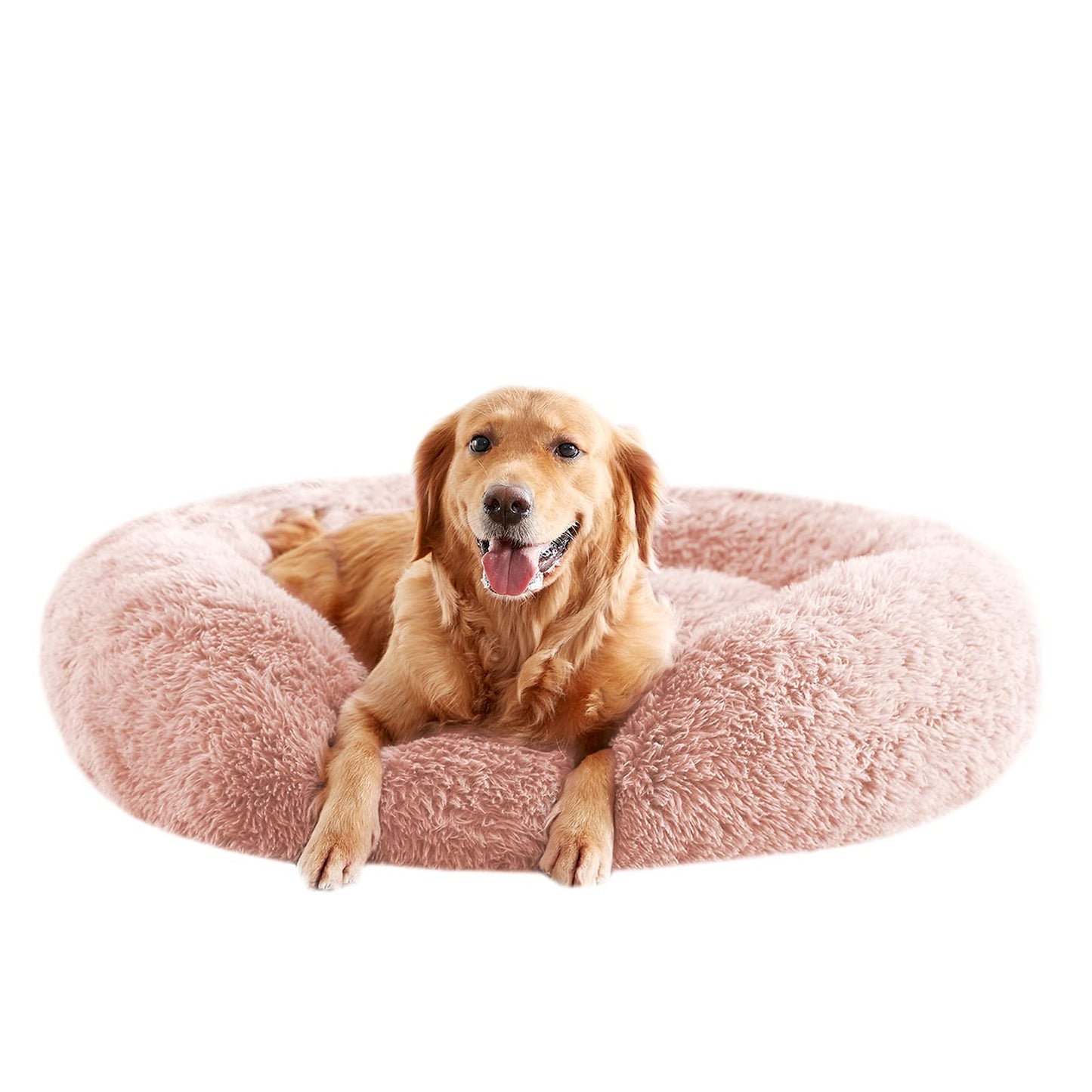Calming Dog Beds for Large Dogs, Faux Fur Donut Cuddler Dog Bed, Round Fluffy Pillow, Washable Pet Bed for Dogs Up to 80Lbs, 36inch