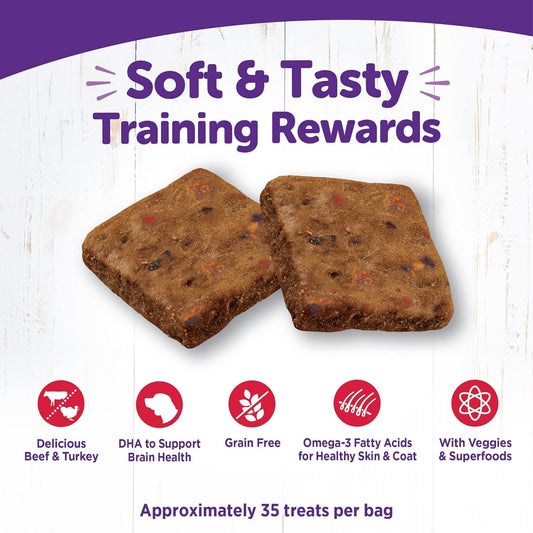 Wellness Rewarding Life Soft & Tasty Training Rewards for Dogs. 2pk Variety Bundle: (1) Beef & Turkey & (1) Chicken & Venison, 6oz Bags