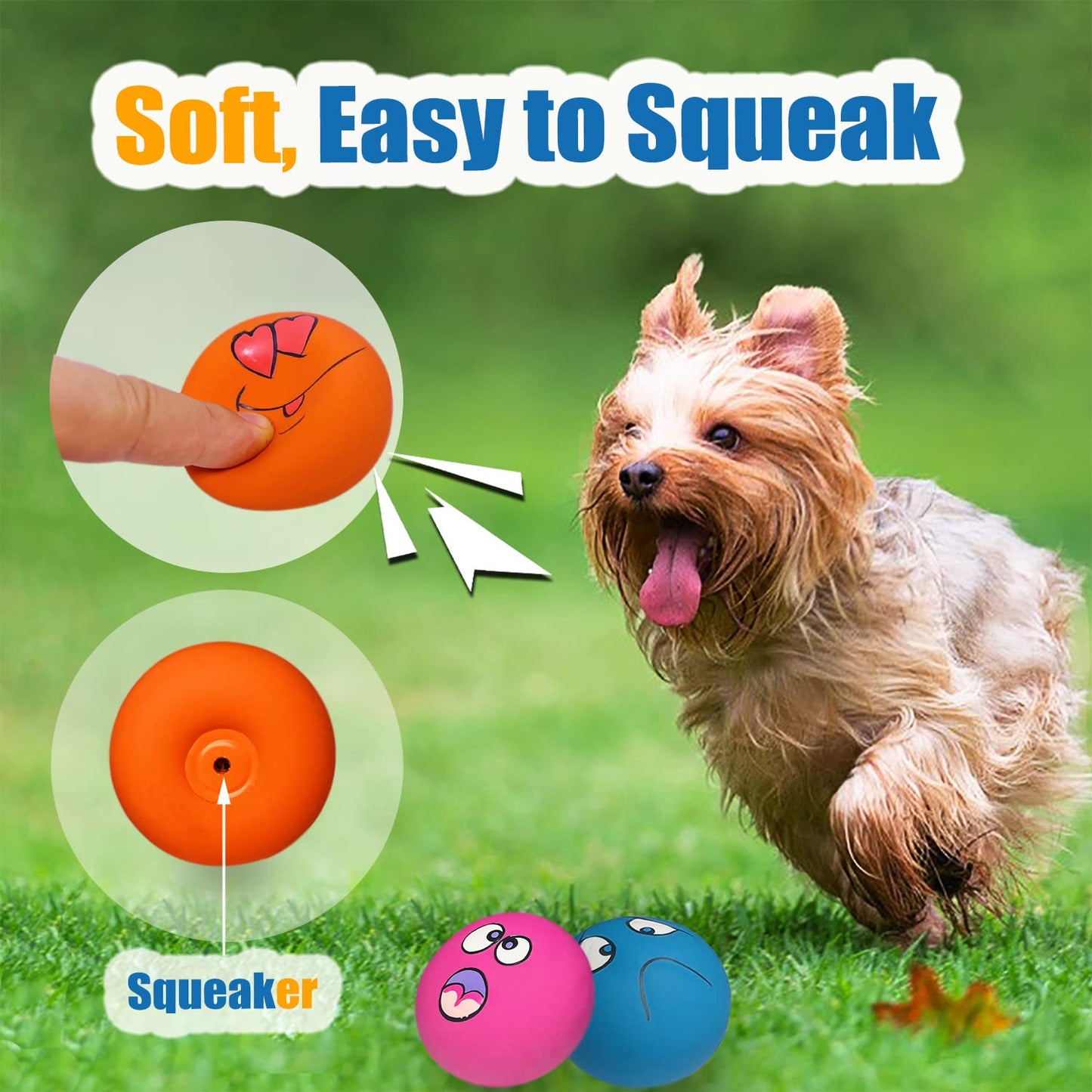 HOLYSTEED Latex Dog Squeaky Toys Rubber Soft Dog Toys Chewing Squeaky Toy Fetch Play Balls Toy for Puppy Small Pets 6pcs for Mini, Small Breeds, 2.28"*2.28"*1.30"