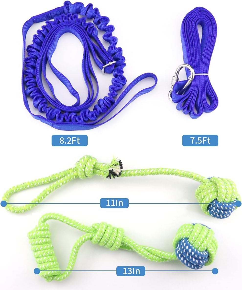 Outdoor Hanging Bungee Dog Toy - Interactive Dog Tug Toy with 2 Chew Rope Toys for Small to Large Dogs - Best for Tug of War, Bite Training, Pull Exercise, Solo Play