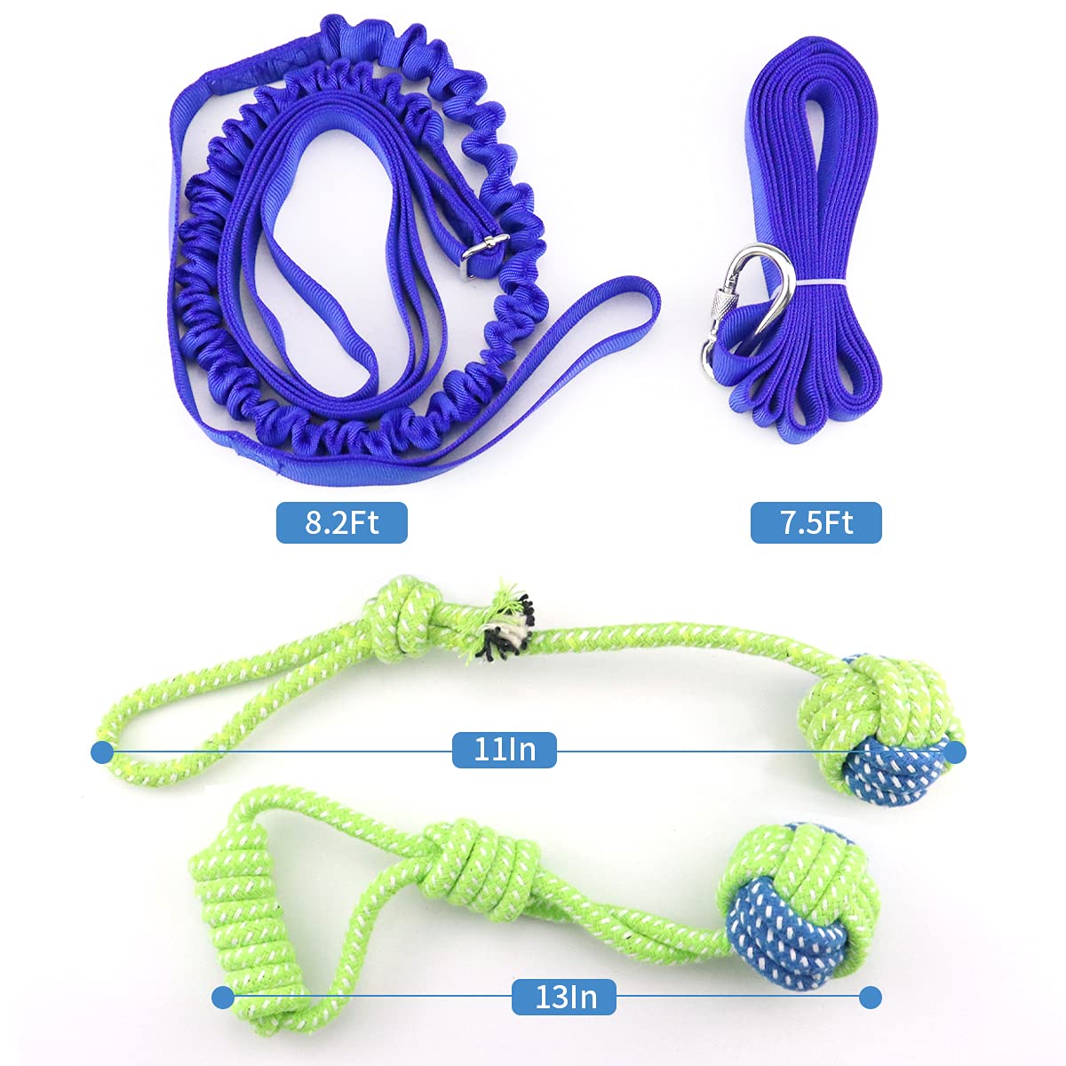 Outdoor Hanging Bungee Dog Toy - Interactive Dog Tug Toy with 2 Chew Rope Toys for Small to Large Dogs - Best for Tug of War, Bite Training, Pull Exercise, Solo Play