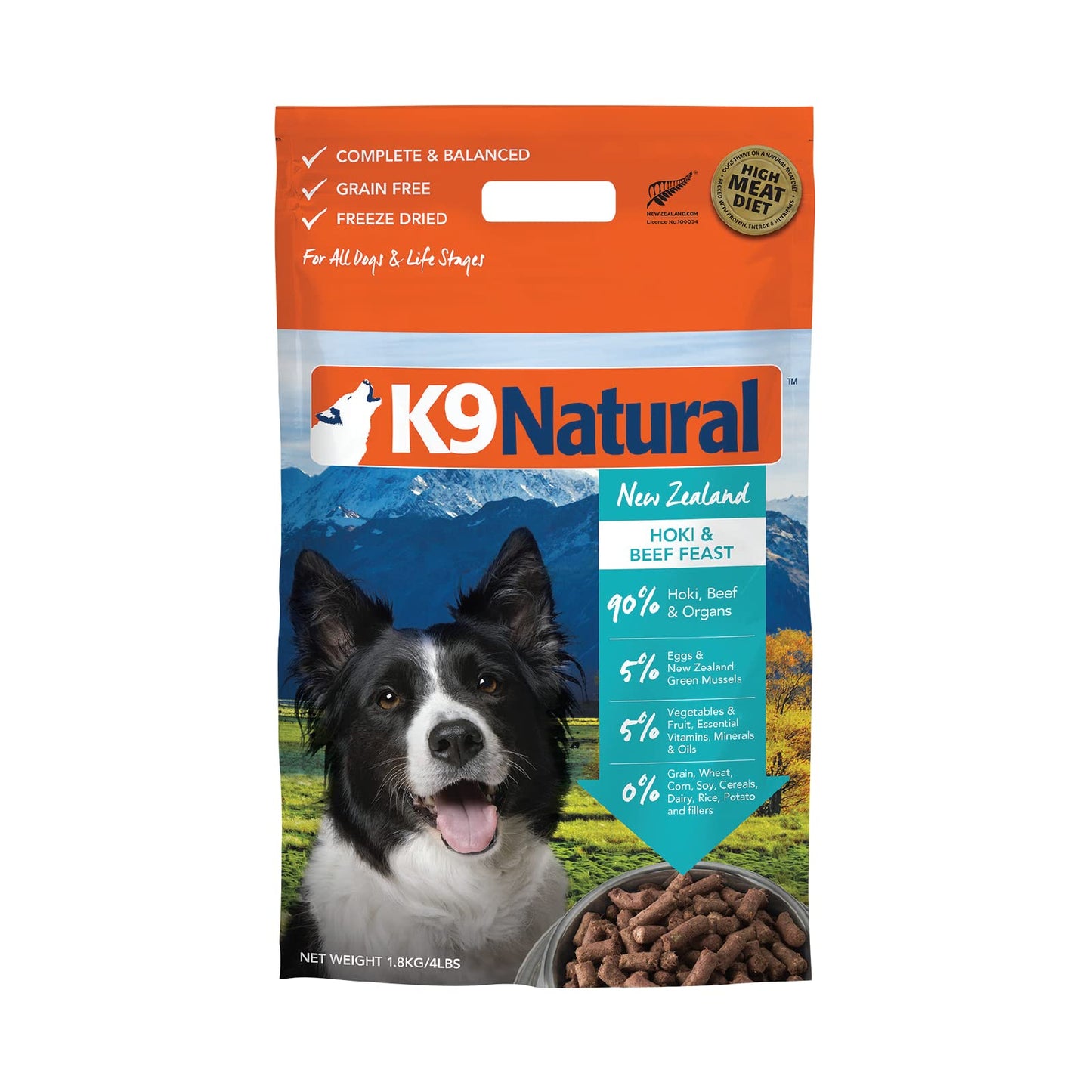 K9 Natural - Grain Free Freeze Dried Dog Food - Hoki & Beef, 4lb