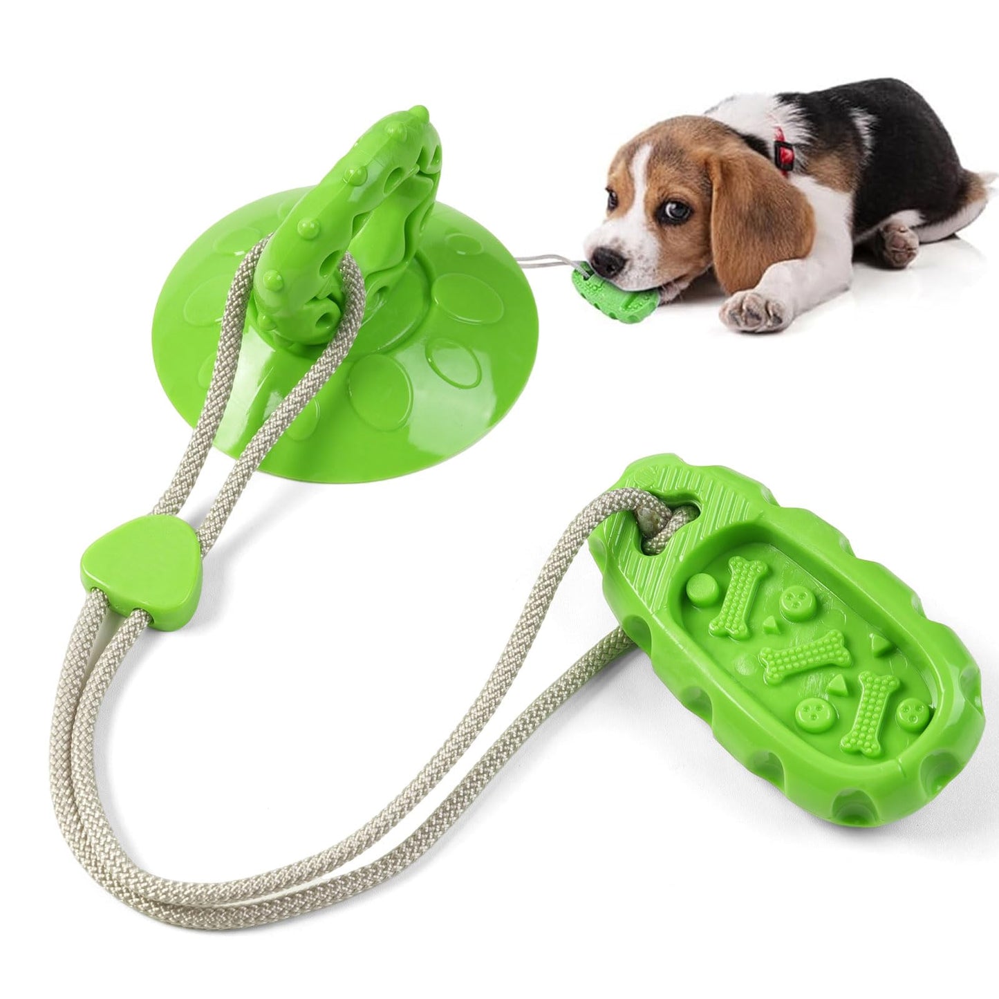 Jieffifa Dog Chew Toy for Aggressive Chewers, Indestructible TPR Rubber Chew Toy with Suction Cup, Puppy Teething Toys for Dental Health, Food Dispensing Interactivefor (Green)