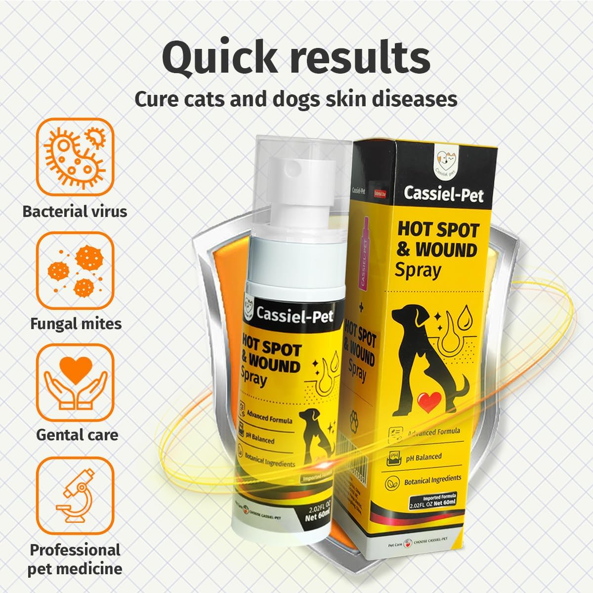 Cassiel pet Hot Spot Spray for Dogs, Itch Relief Spray & Hot Spot Treatment for Dogs, Cats, Helps Alleviate Sensitive Skin, Scratching, and Licking of Coat, for All Animals, 2.02oz