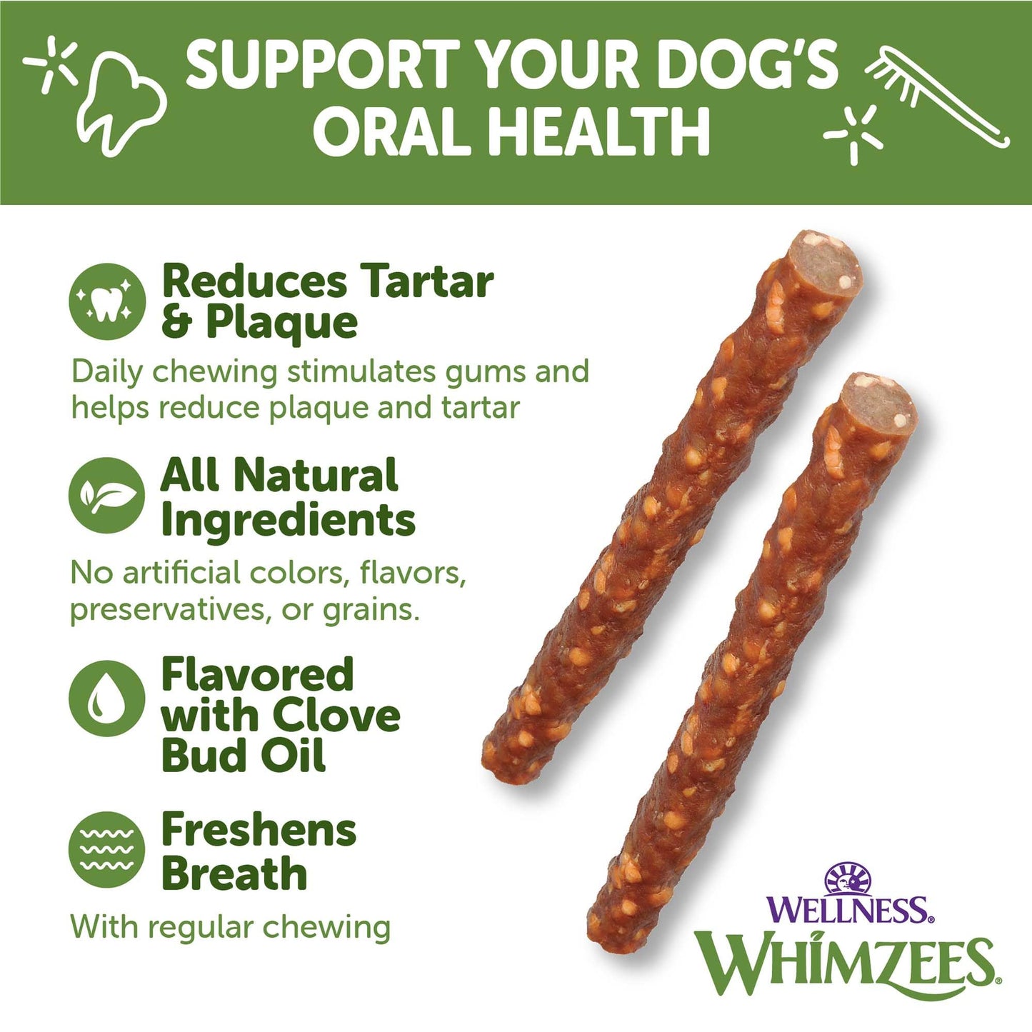 Wellness WHIMZEES Veggie Sausage Dog Dental Treats, Natural Chews, Small Size Stick, (28 Count)