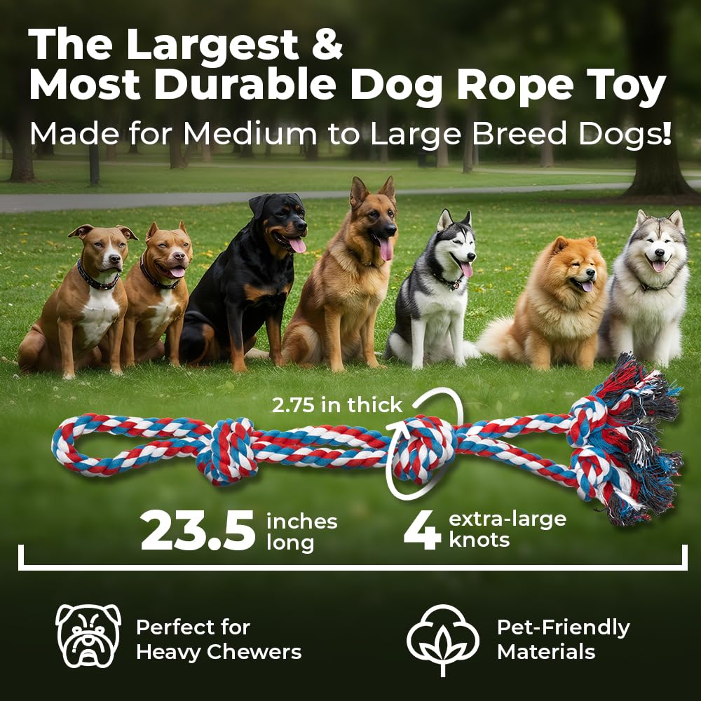 2 Pack Red - XL Dog Rope Toy for Aggressive Chewers - Benefits Non-Profit Dog Rescue - Tug of War Dog Toy, Dog Toys for Large Dogs, Tough Dog Toys for Aggressive Chewers