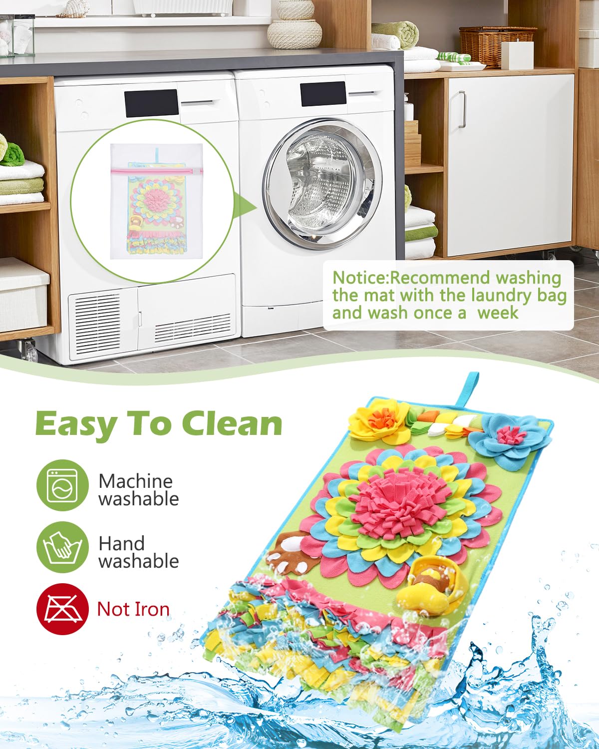 KeeKit Snuffle Mat for Dogs, 30.7x18.9 Inch Large Slow Feeder Mat, Mental Stimulation & Scent Training Toy, Washable Non-Slip Pet Feeding Mat for Boredom Relief, Encourages Foraging Skills