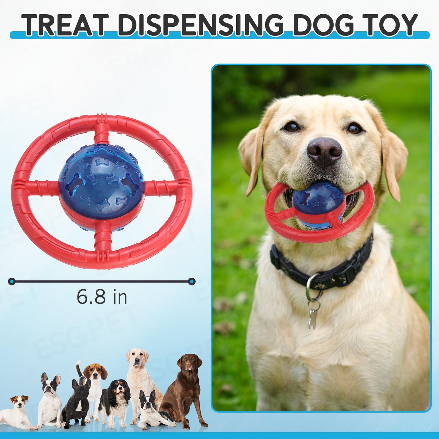 ESGPET Treat Dispensing Dog Toys, Slow Feeder for Health Eating, Interactive Dog Toys for Boredom, Durable Dog Food Puzzle for Small Medium Dog to Keep Them Busy