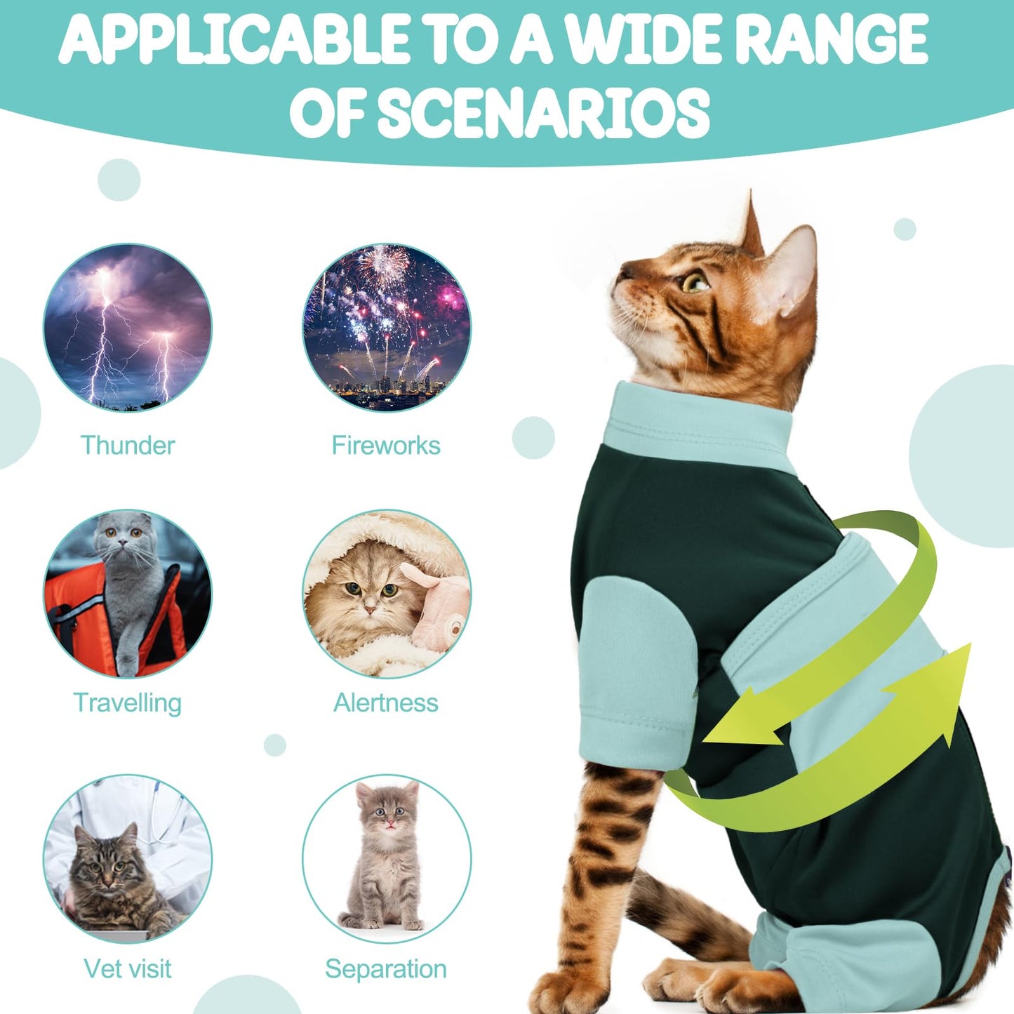 Cat Anxiety Jacket, Adjustable Cat Anxiety Suit with Zipper, Cats Anxiety Vest for Fireworks, Thunderstorm, Travel, Separation, Anxiety Calming Vest Wrap for Cats