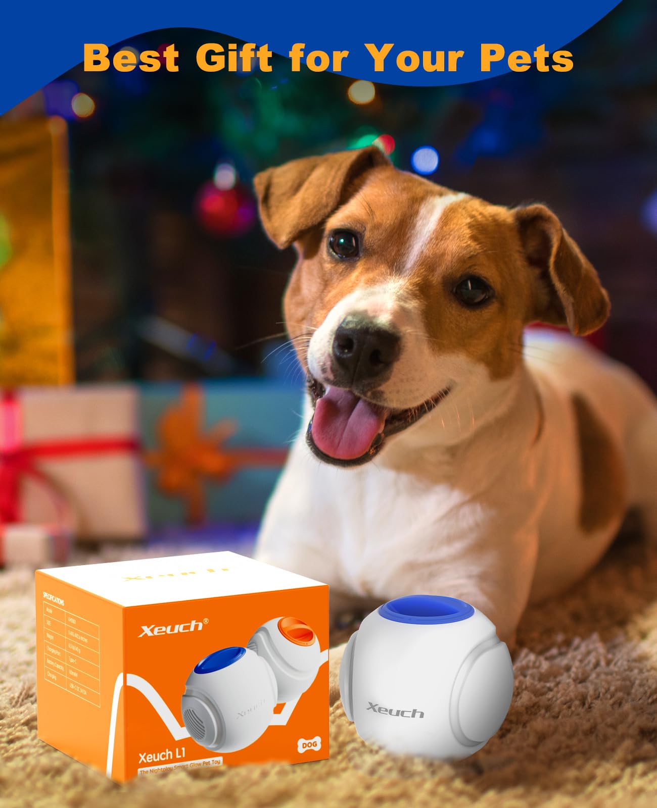 Xeuch Light Up Dog Balls, LED Dog Toy Ball Rechargeable, Bounce-Activated Durable Fetch Ball Grow in The Dark, Night Glowing Dogs Toys, Natural Rubber, Color Changing LED, 2.5 inches-Blue