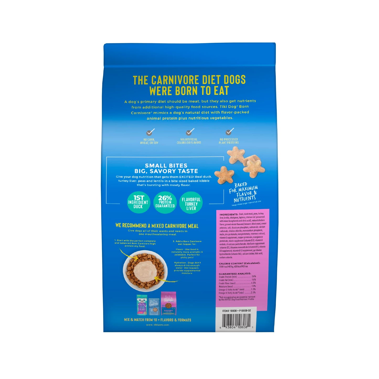 Tiki Dog Born Carnivore for Dogs, Savory Duck, Peas & Lentils Recipe, Grain Free Baked Kibble for Maximum Nutrition, For Adult Dogs and All Size Breed Dogs, 3.5 lbs Bag(Pack of 1)