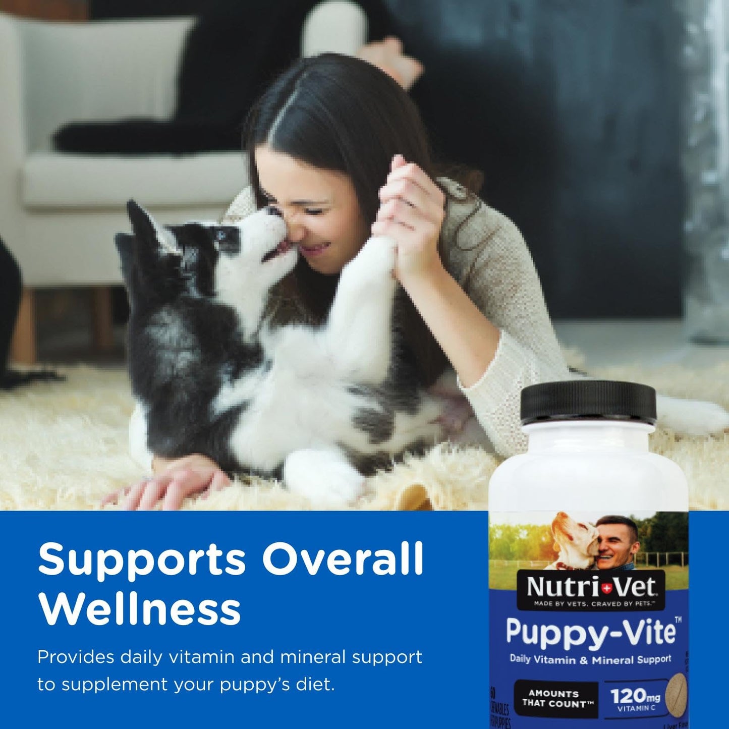 Nutri-Vet Puppy-Vite Chewables for Puppies, Formulated with Vitamins & Minerals to Support Balanced Diet, Great Source of Vitamin C, 60 Count