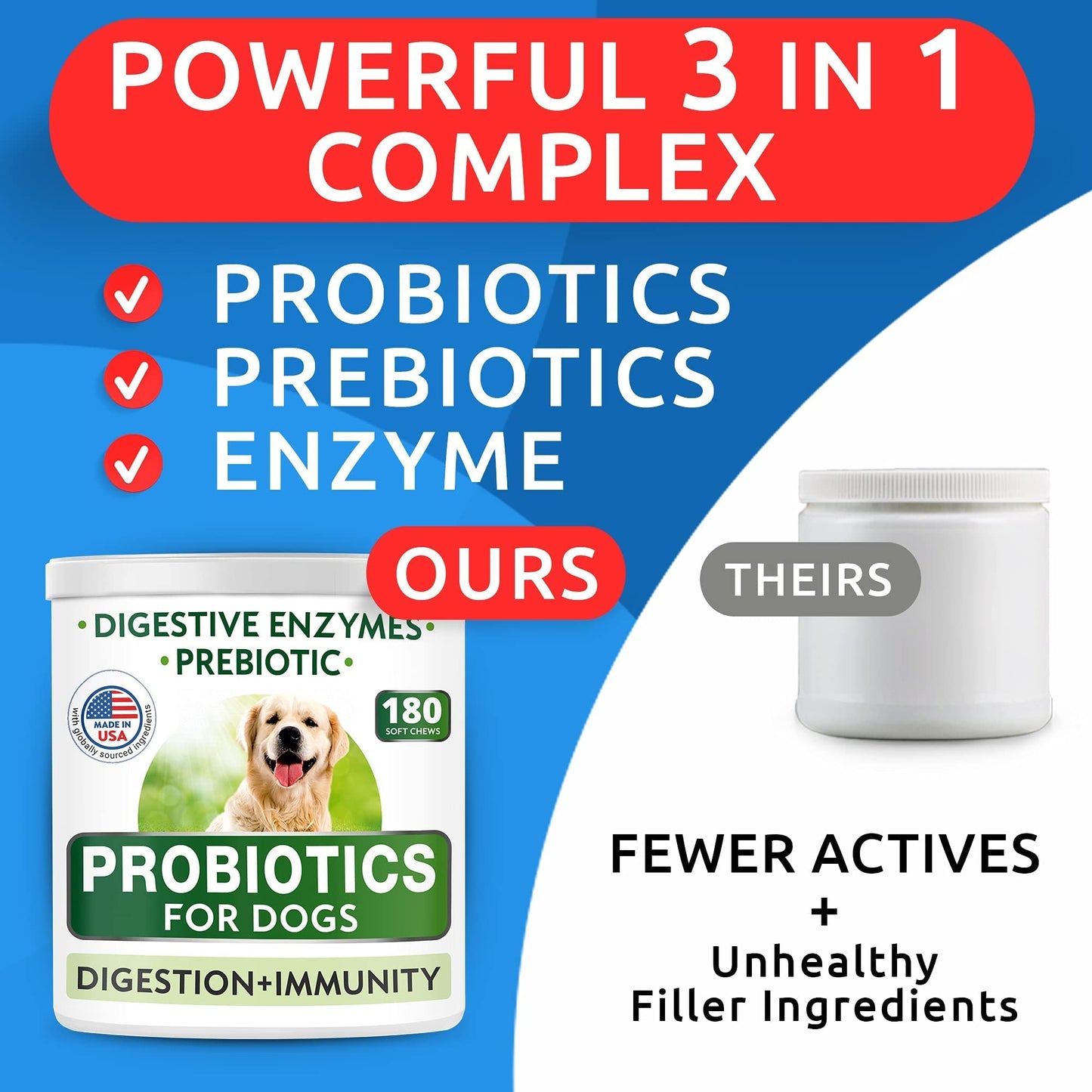 Calming Hemp + Dog Probiotics Bundle - Hemp Oil + Digestive Enzymes + Prebiotics - Anxiety Relief + Gas, Diarrhea, Allergy, Constipation, Upset Stomach Relief - Digestion + Immunity - 300 Soft Chews