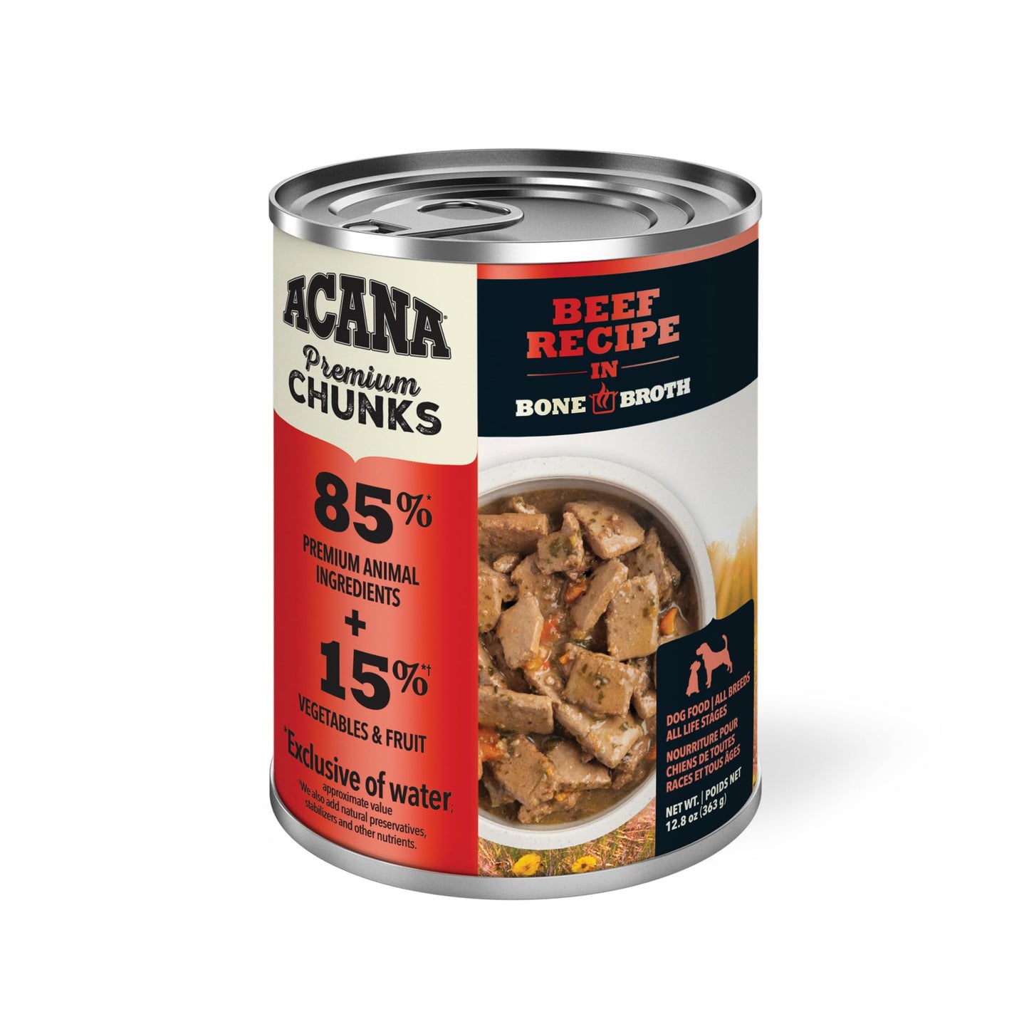 ACANA Premium Chunks in Bone Broth Grain-free Wet Dog Food Beef Recipe 12.8oz Cans (12 Count)