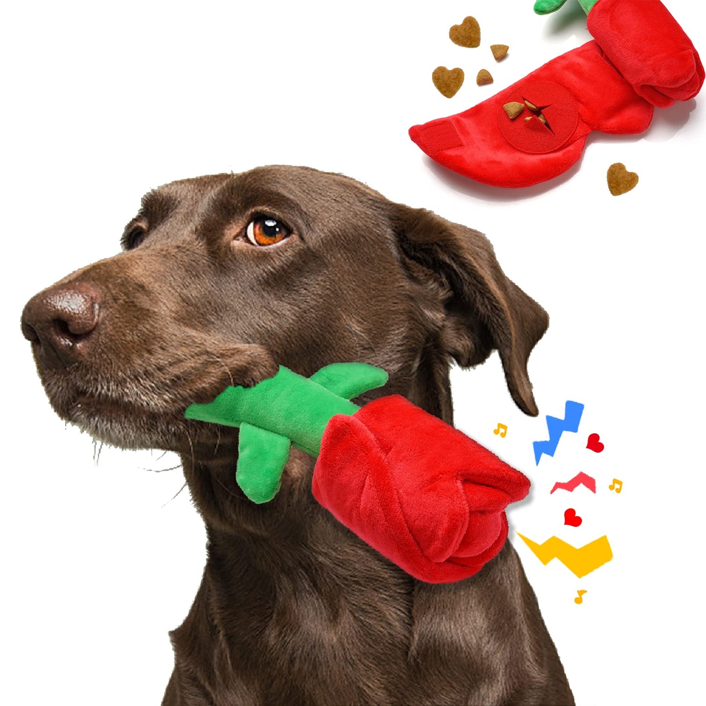 lilfrd Rose Puzzle Dog Toy, Valentine's Day & Christmas Gift, Squeaky Crinkle Enrichment Snuffle Mat, for Small Medium Large Dogs & Puppies