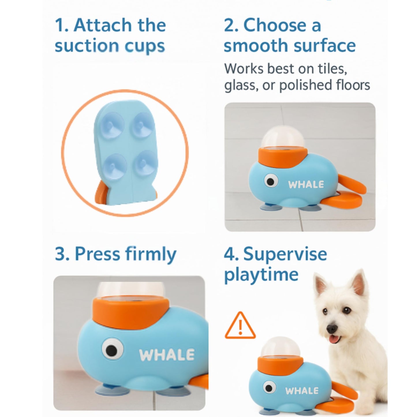 Slow Feeder Dog Balls Puzzles for Smart Dogs Interactive Dog Toy Whale-Shaped Treat Dispenser for Small & Medium Dogs, Durable Non-Toxic Food-Grade Design + Suction Cups
