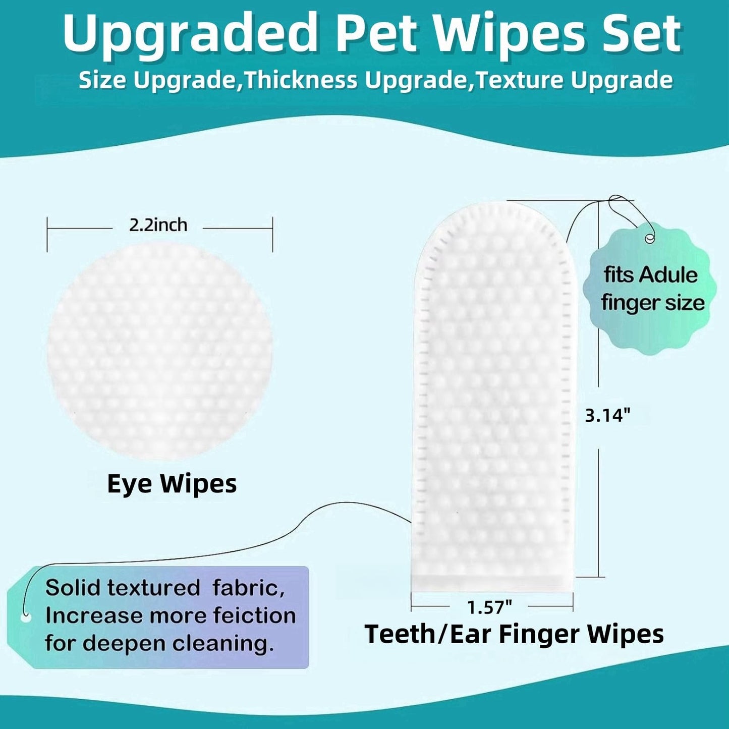 Pet Cleaning Wipes Kit For Dogs&Cats,includes Ear Finger Wipes,Teeth Finger Wipes and Eyes Wipes,Gently Clean Dogs&Cats Ear Wax,Remove Plaque&Tartar Buildup and Reduce Tear Stains,Non-Irritatingogs
