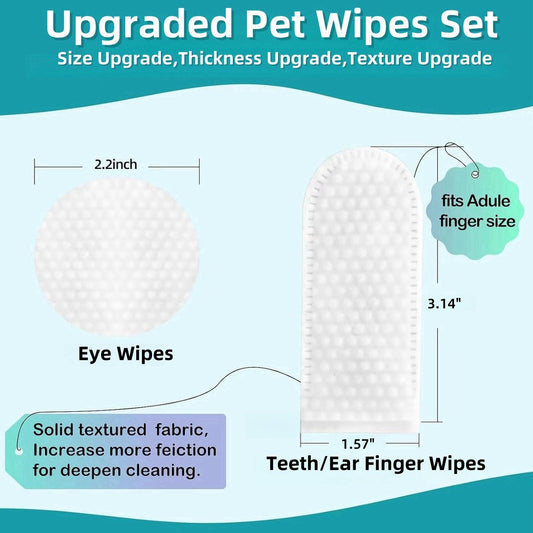 Pet Cleaning Wipes Kit For Dogs&Cats,includes Ear Finger Wipes,Teeth Finger Wipes and Eyes Wipes,Gently Clean Dogs&Cats Ear Wax,Remove Plaque&Tartar Buildup and Reduce Tear Stains,Non-Irritatingogs