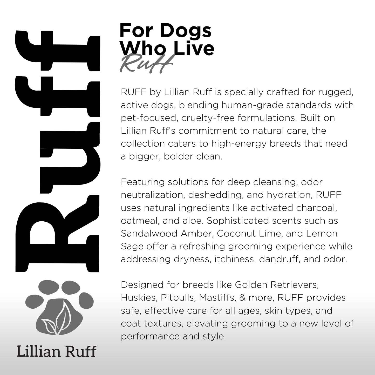 Ruff by Lillian Ruff Activated Charcoal Pet Shampoo – Deep Cleanser, Deodorizer, Stain Remover – Lemon Sage Scent, pH Balanced, Hydrate Dry Itchy Skin – Safe for Puppies & Mature Dogs
