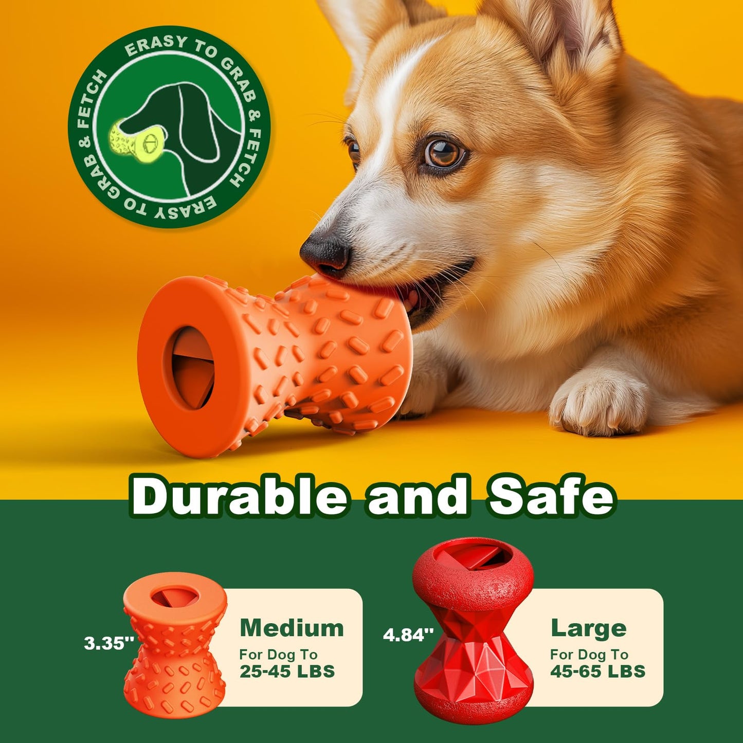 Doudele Puppy Toys, Toys for Small Dogs, Dog Treat Toy for Traning, Interactive Toy, Dog Treat Dispenser Toy,Natural Rubber Dumbbell Shaped(Orange)