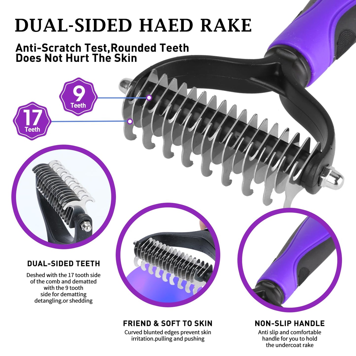 YOYUPETA Dog Brush Kit - Self-Cleaning Slicker Brush with Bath Brush & Undercoat Rake | Deshedding Tools for Large - Small Dogs & Cats, Professional 3-in-1 Pet Grooming Set for Heavy Shedding, Purple