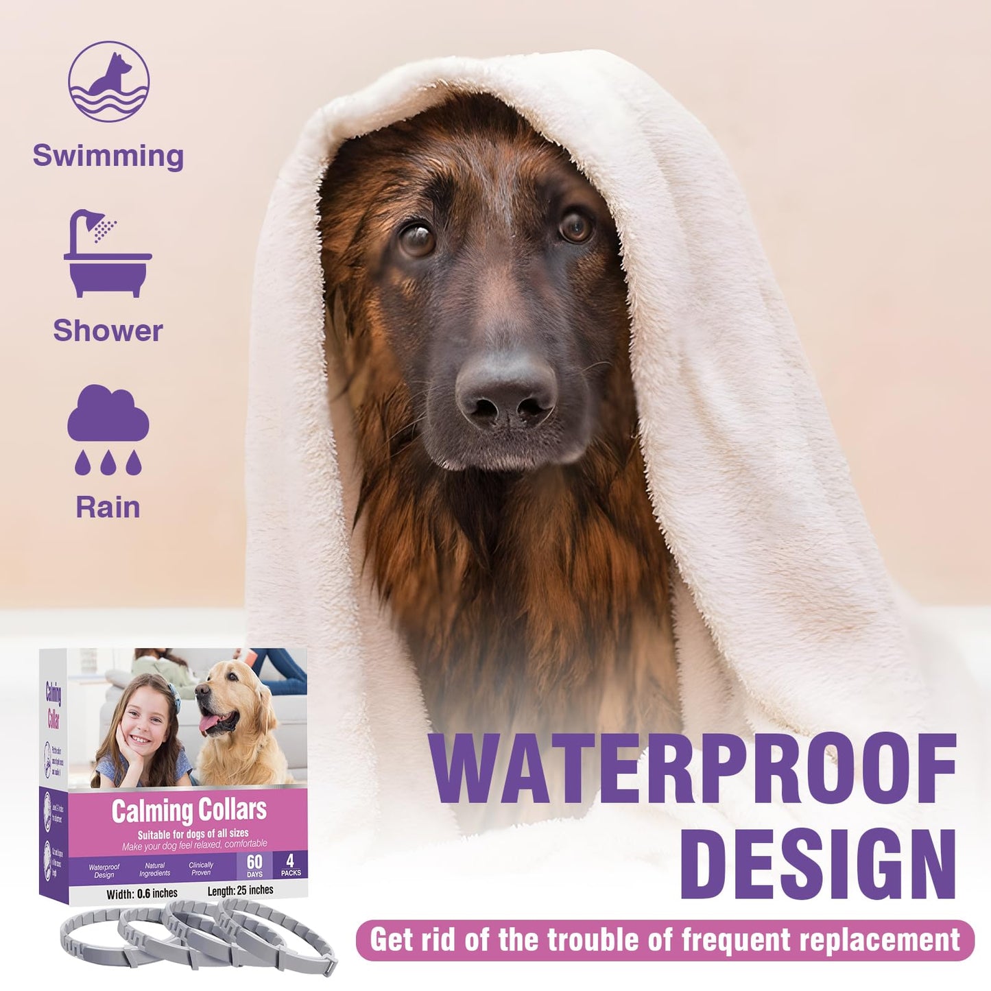Calming for 4 Pack Pheromone Calming Collar for Dogs Calming Collar for Dogs Anxiety and Stress Lasts 60 Days Suitable for All Small, Medium and Large Calming Dog Collar Natural