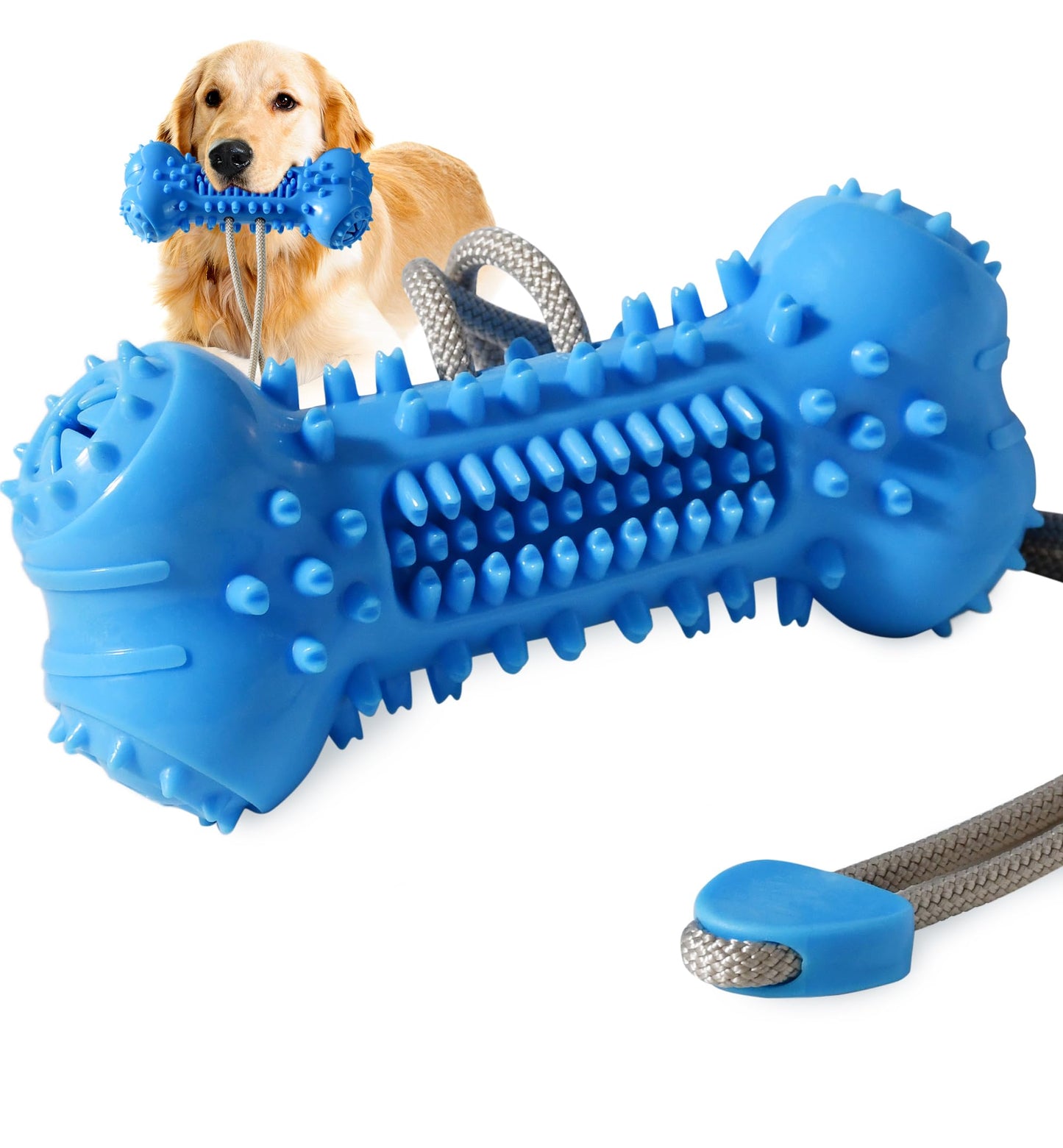 IPTPAS Dog Chew Toy for Aggressive Chewers, Durable Dental Cleaning Treat Toy, Food Dispensing Interactive Toy for Small, Medium & Large Dogs, Teeth Cleaning, Keep Busy, Tough Natural Rubber (Blue)