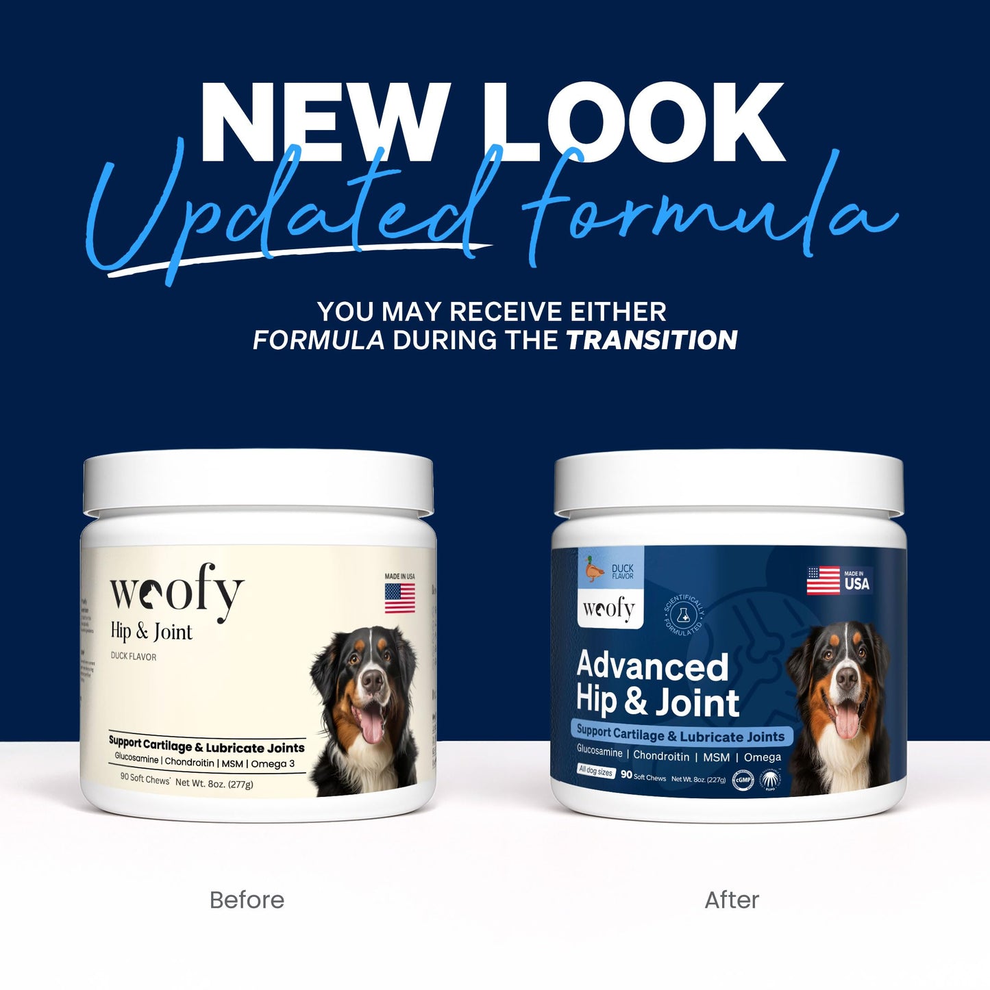 Woofy Advanced Strength Hip & Joint Health Supplement for Dogs - with Glucosamine, Chondroitin, MSM and Omega 3, 90 Flavored Chews for Small and Medium Dog Breeds