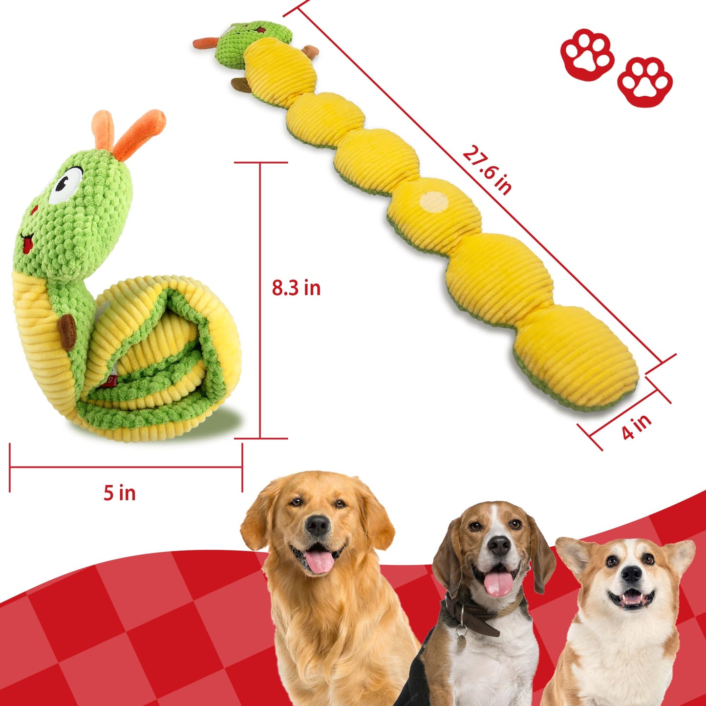 Gigwi Interactive Dog Puzzle Toys, Dog Snuffle Toy Treat Dispensing IQ Training, Cute Caterpillar Design Squeaky Plush Dog Toys Tug of War, Hide and Seek Dog Entertainment Toys for Boredom